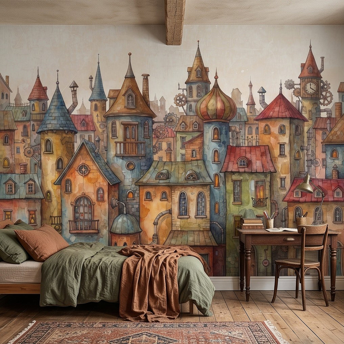 Mädchen mit dem Perlenohrring Abziehbares und aufklebbares Wandbild, buntes Graffiti-Porträt, berühmtes Gemälde, Street Style, Popkultur, lebendige Tapete
