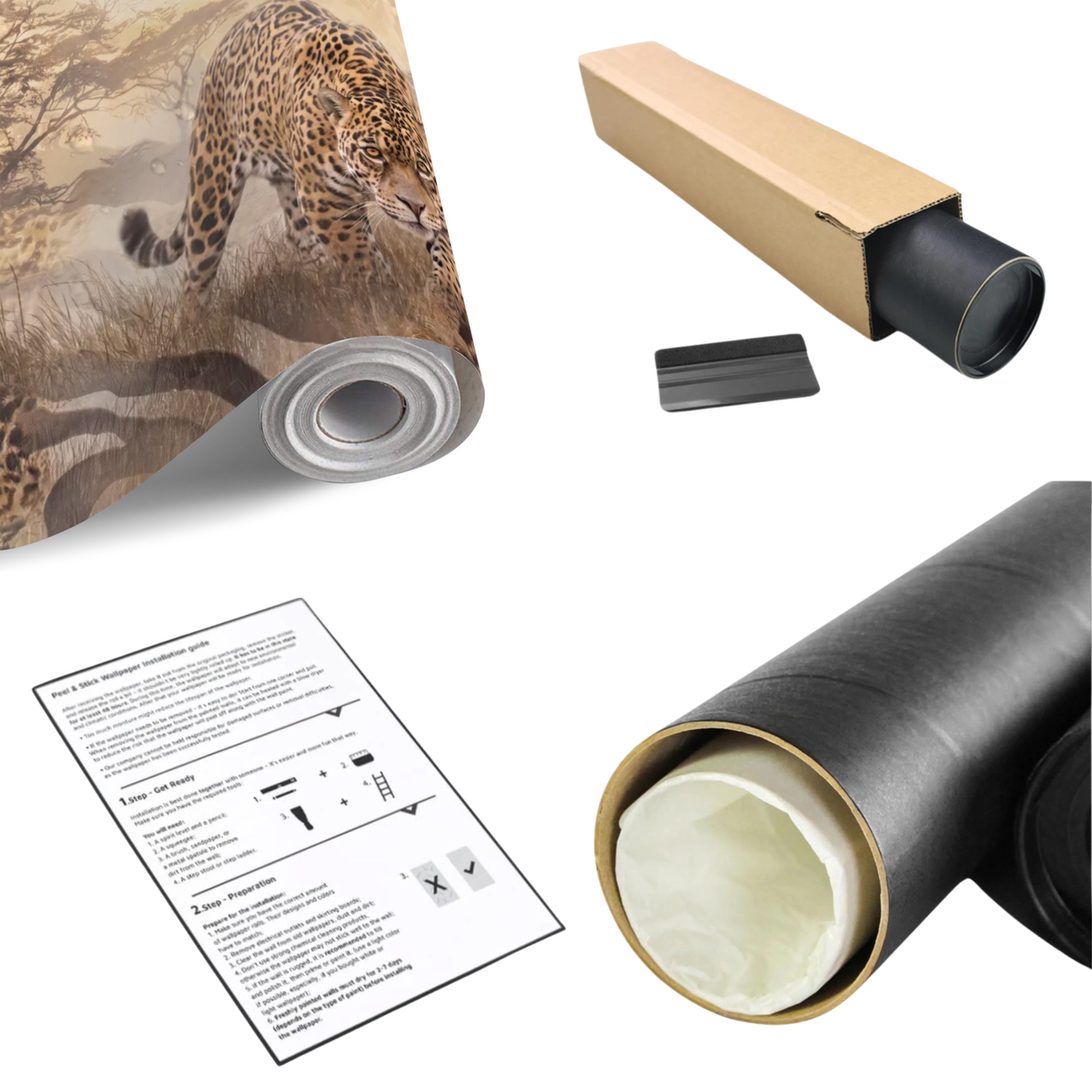 Leopard safari wall mural roll with unpasted backing and fitting instructions set