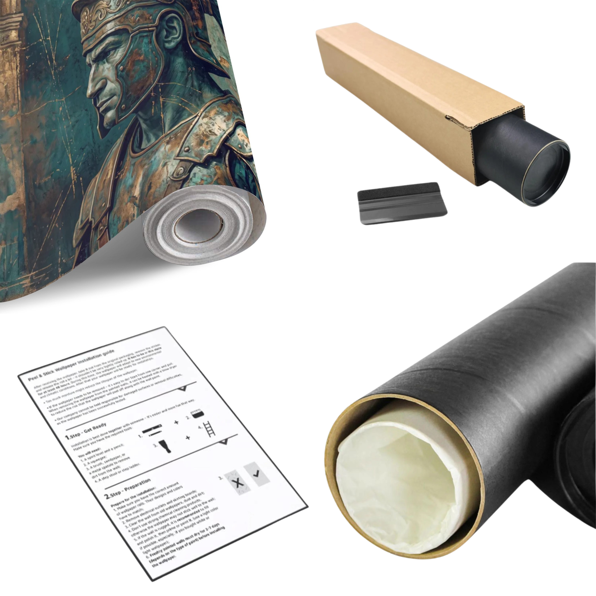 Teal and bronze Roman soldier wall mural wallpaper roll with instruction sheet