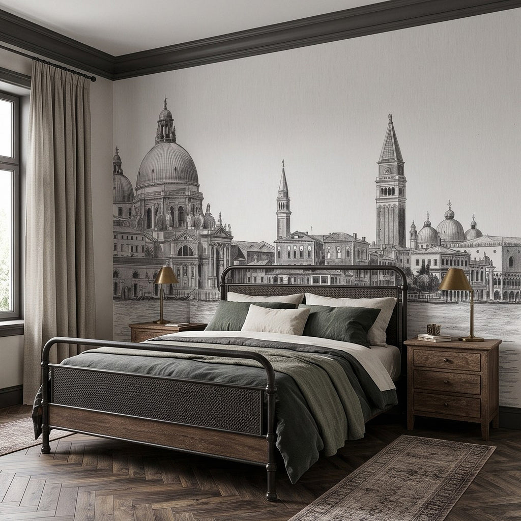 Venice Grand Canal Santa Maria della Salute Basilica Venetian Architecture Vintage Pencil Sketch Wall Mural