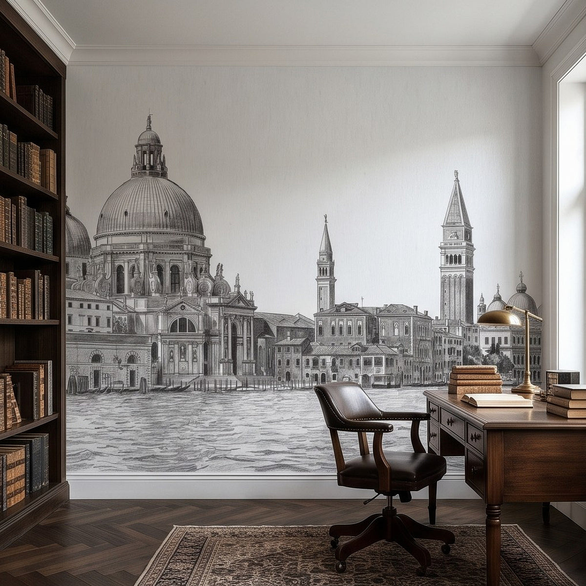 Venice Grand Canal Santa Maria della Salute Basilica Venetian Architecture Vintage Pencil Sketch Wall Mural