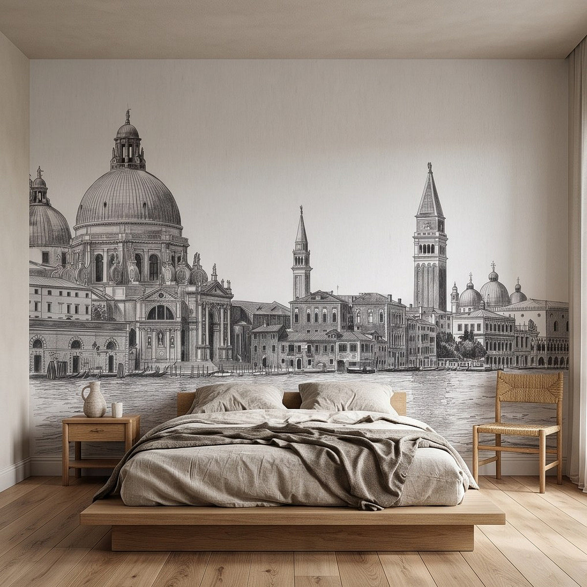 Venice Grand Canal Santa Maria della Salute Basilica Venetian Architecture Vintage Pencil Sketch Wall Mural
