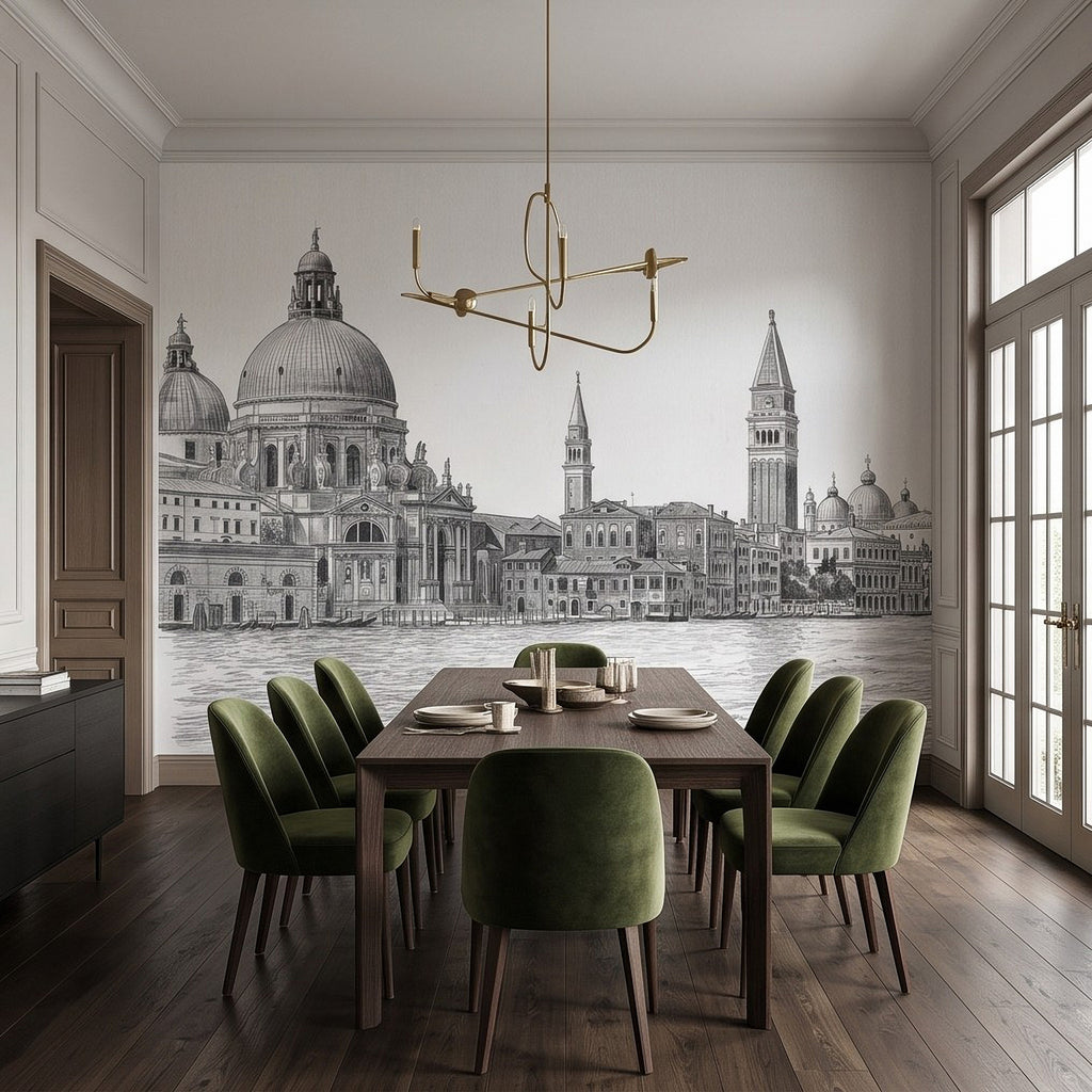 Venice Grand Canal Santa Maria della Salute Basilica Venetian Architecture Vintage Pencil Sketch Wall Mural