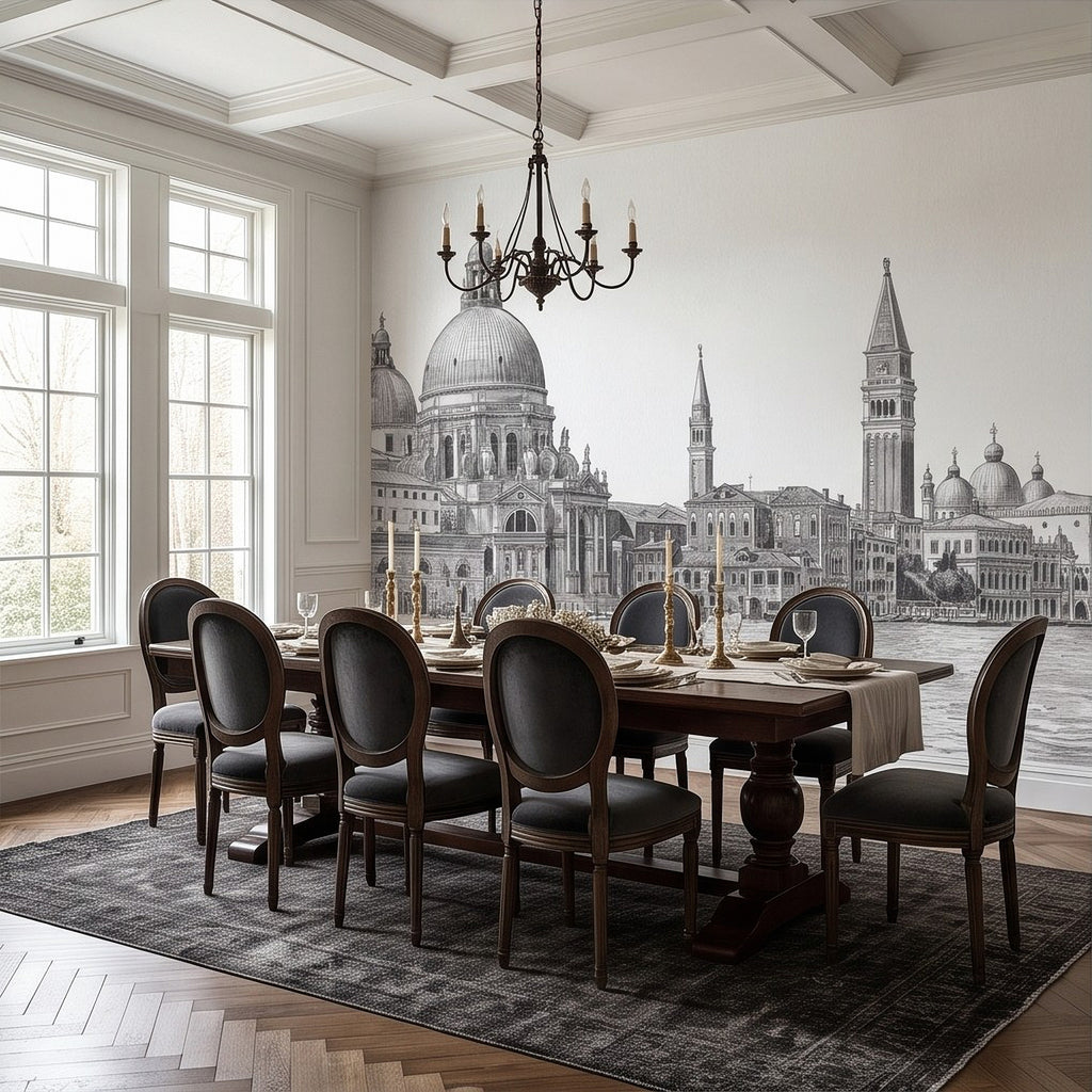 Venice Grand Canal Santa Maria della Salute Basilica Venetian Architecture Vintage Pencil Sketch Wall Mural