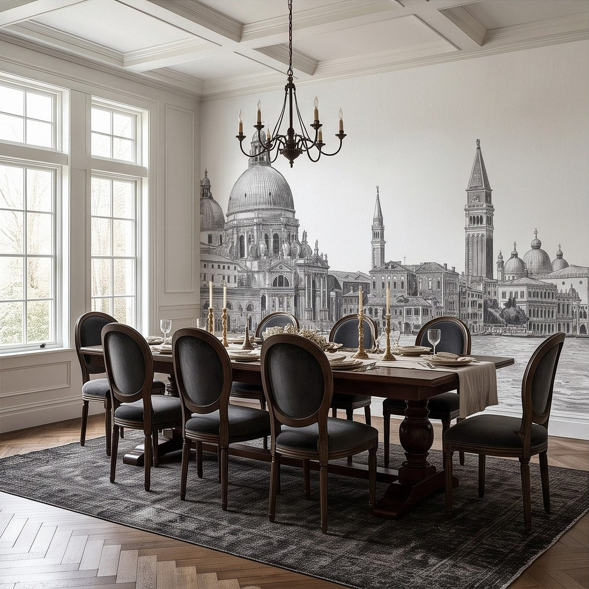 Venice Grand Canal Santa Maria della Salute Basilica Venetian Architecture Vintage Pencil Sketch Wall Mural