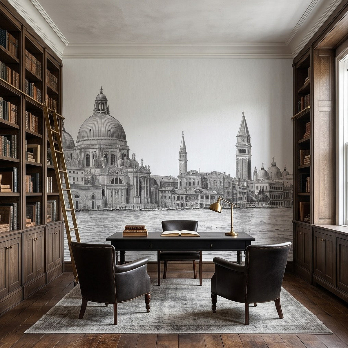 Venice Grand Canal Santa Maria della Salute Basilica Venetian Architecture Vintage Pencil Sketch Wall Mural