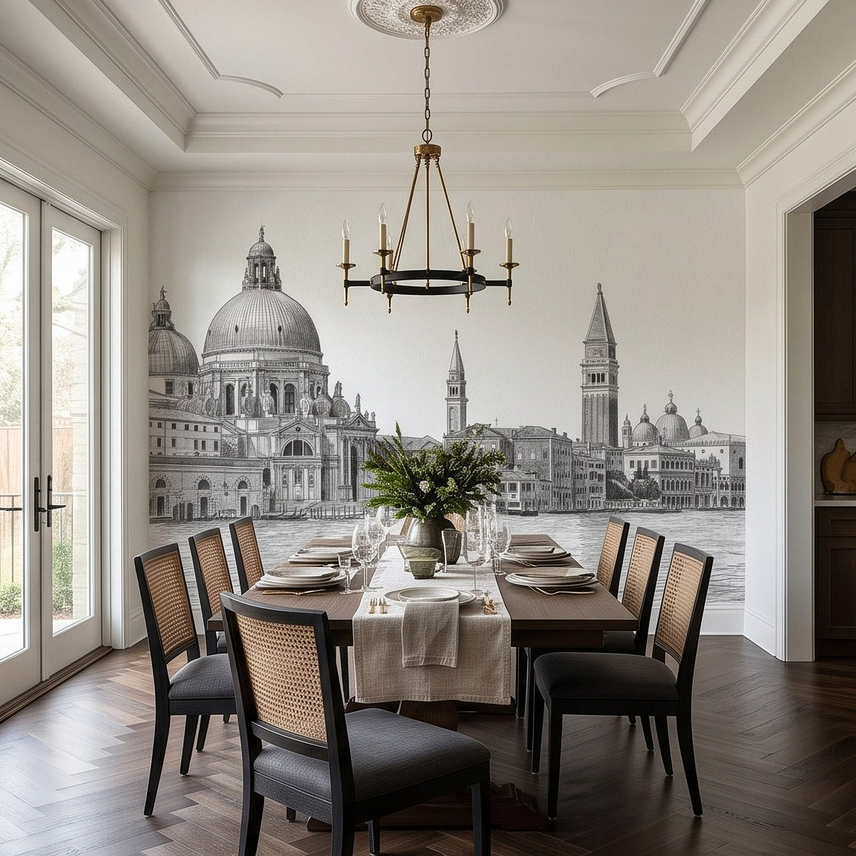 Venice Grand Canal Santa Maria della Salute Basilica Venetian Architecture Vintage Pencil Sketch Wall Mural
