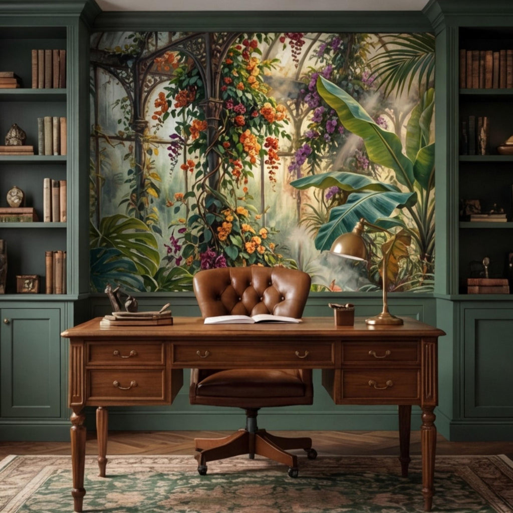 Tropical Greenhouse Jungle Wall Mural Peel and Stick Removable Botanical Wallpaper, Monstera Banana Palm Conservatory