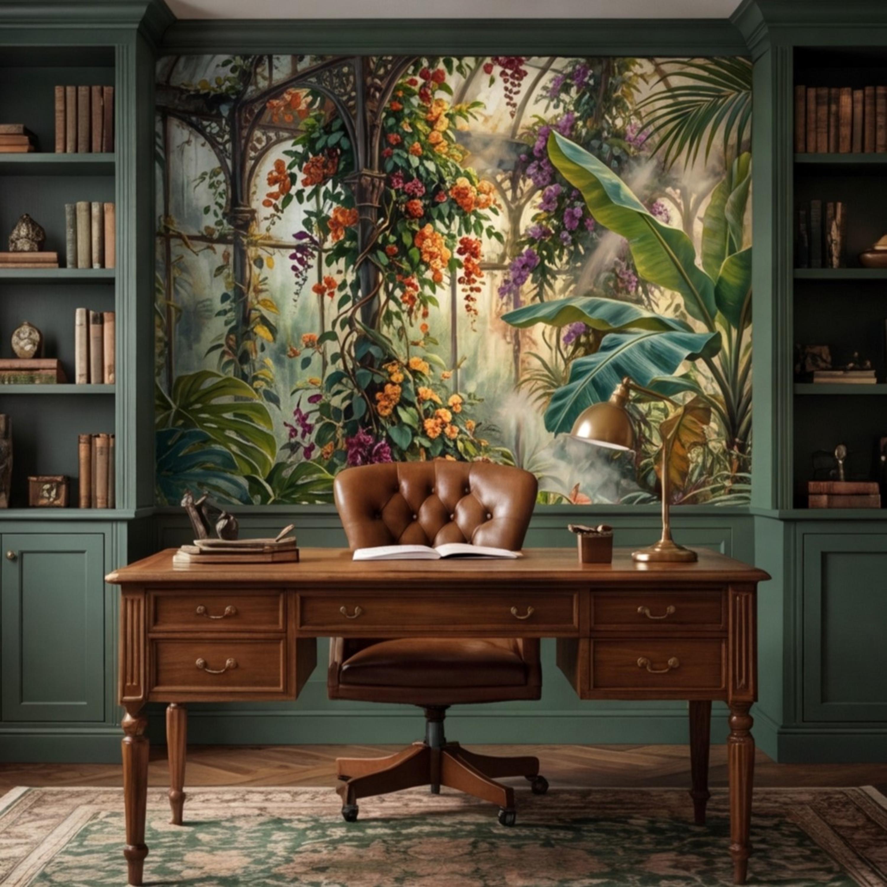 Tropical Greenhouse Jungle Wall Mural Peel and Stick Removable Botanical Wallpaper, Monstera Banana Palm Conservatory