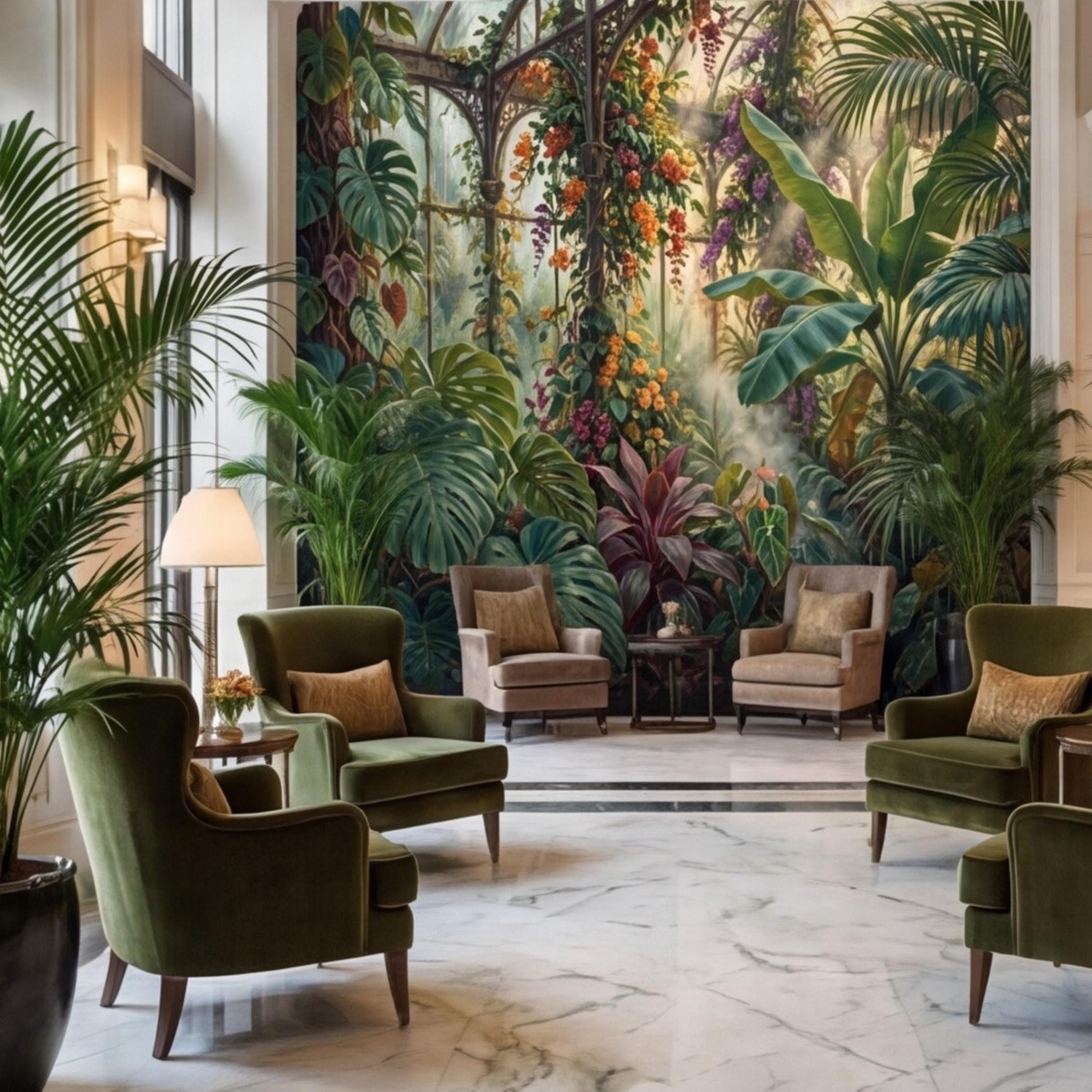 Tropical Greenhouse Jungle Wall Mural Peel and Stick Removable Botanical Wallpaper, Monstera Banana Palm Conservatory