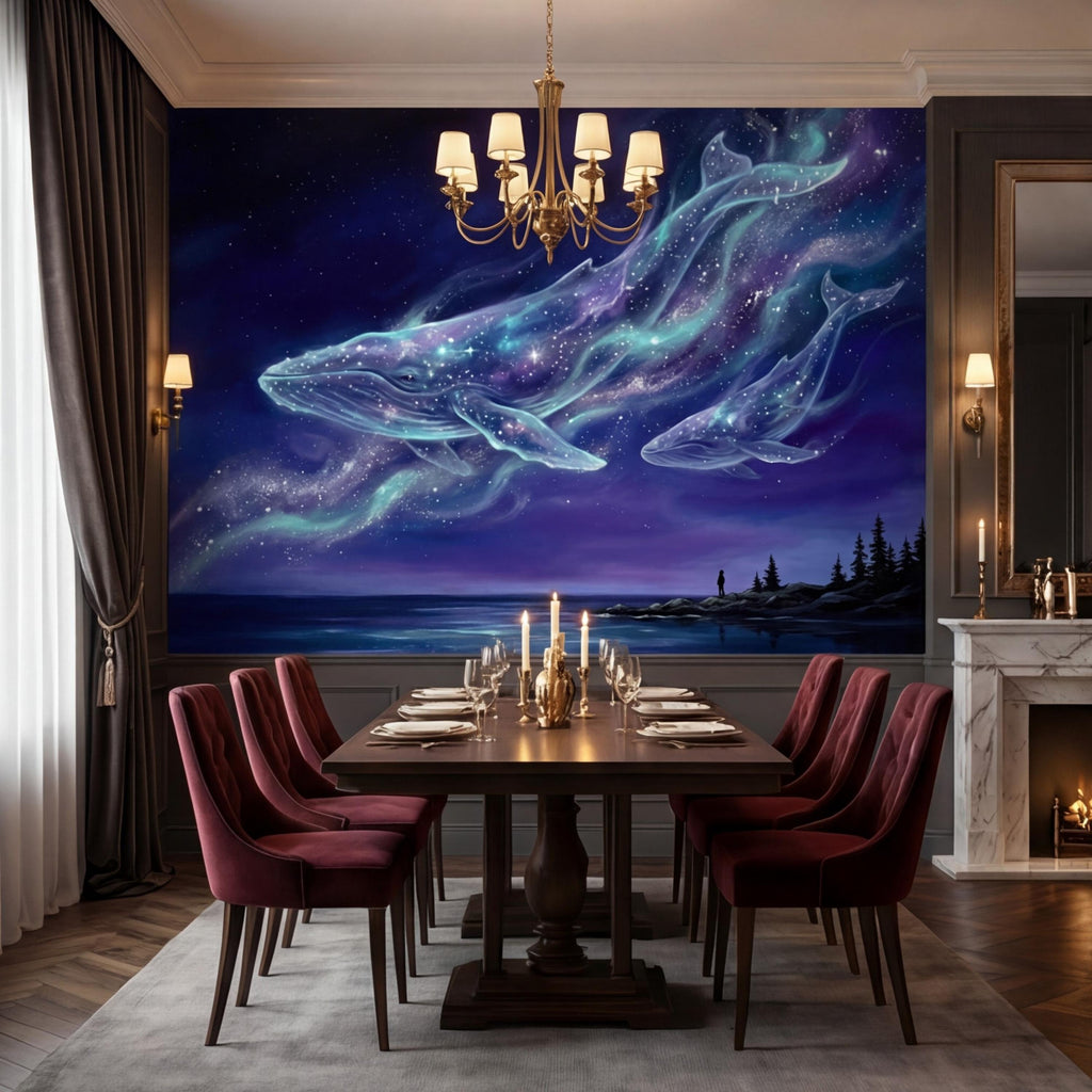 Galaxy Whale Peel and Stick Wall Mural Cosmic Ocean Night Sky Removable Wallpaper Bedroom Living Room Nursery