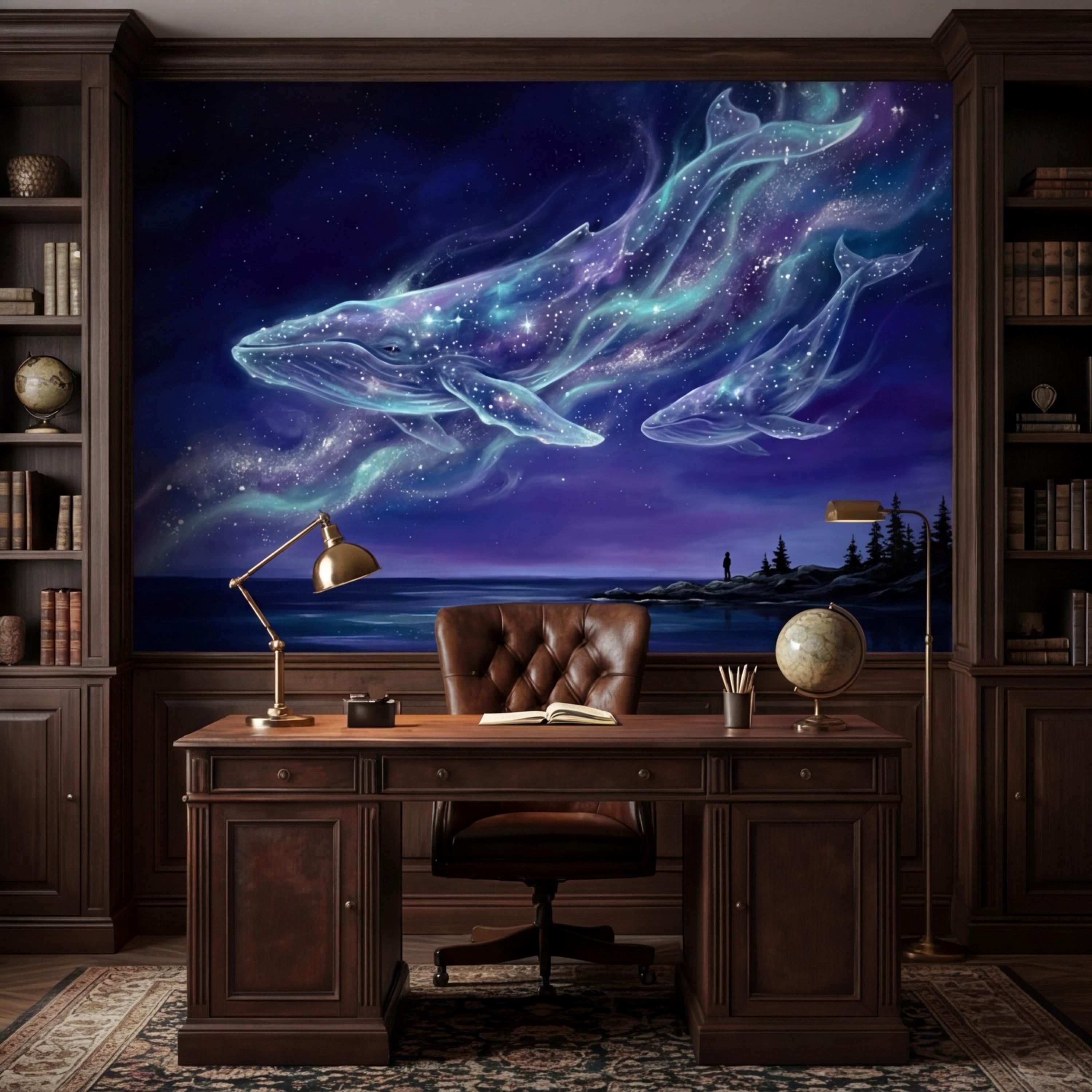 Galaxy Whale Peel and Stick Wall Mural Cosmic Ocean Night Sky Removable Wallpaper Bedroom Living Room Nursery
