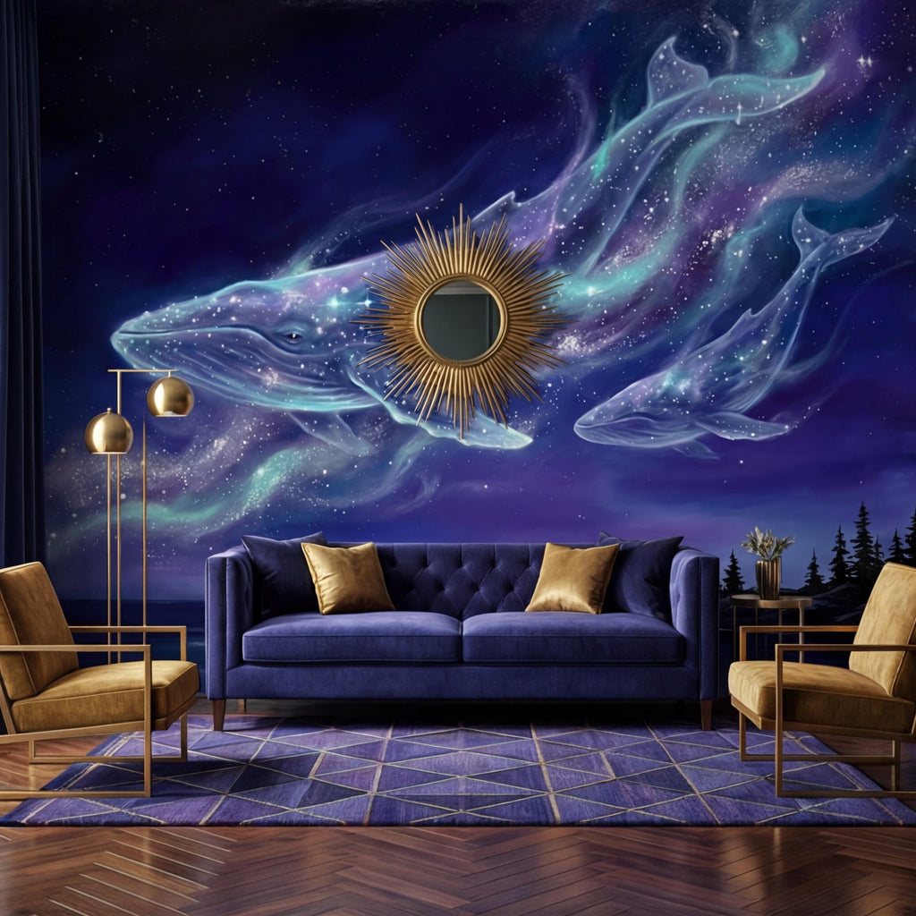 Galaxy Whale Peel and Stick Wall Mural Cosmic Ocean Night Sky Removable Wallpaper Bedroom Living Room Nursery