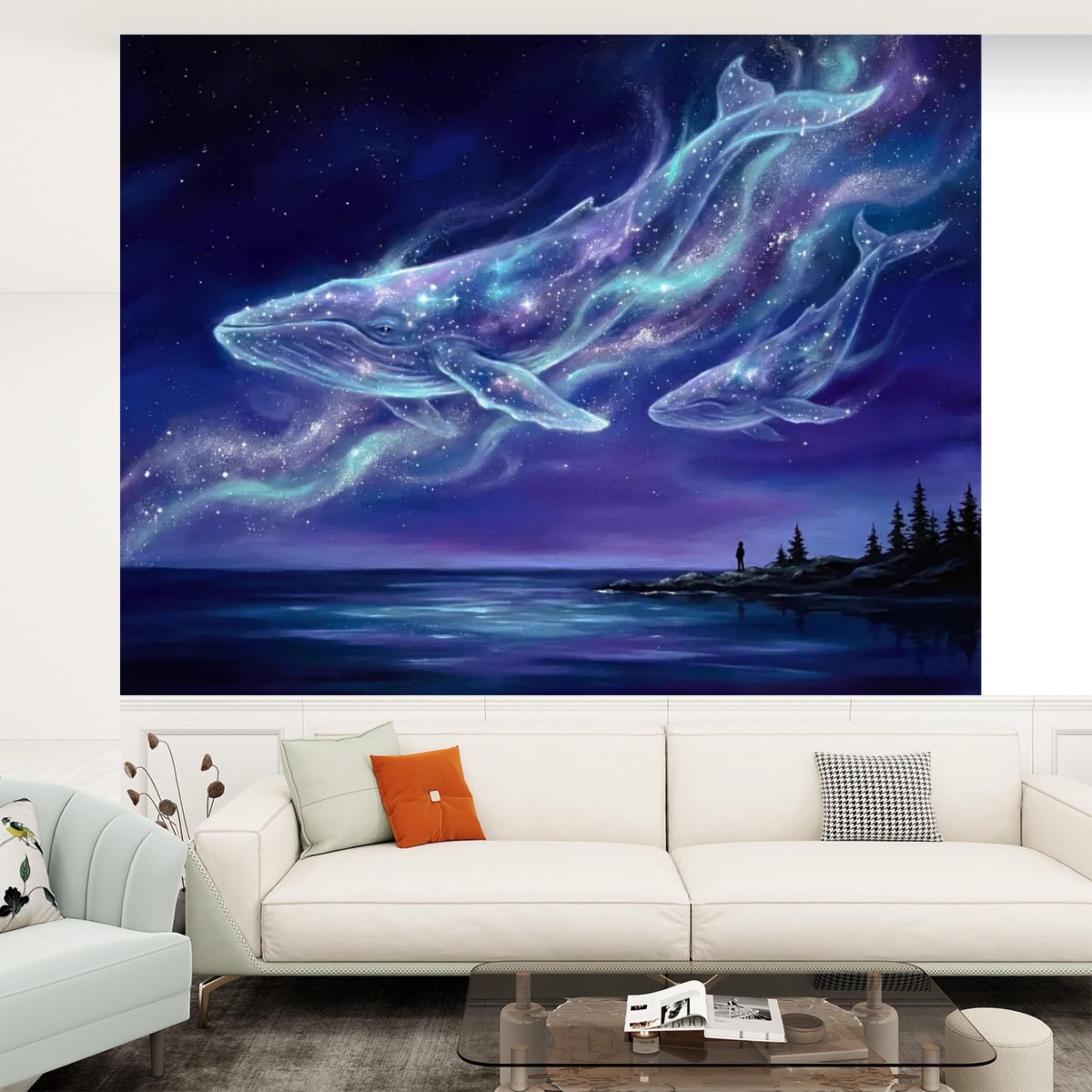 Galaxy Whale Peel and Stick Wall Mural Cosmic Ocean Night Sky Removable Wallpaper Bedroom Living Room Nursery