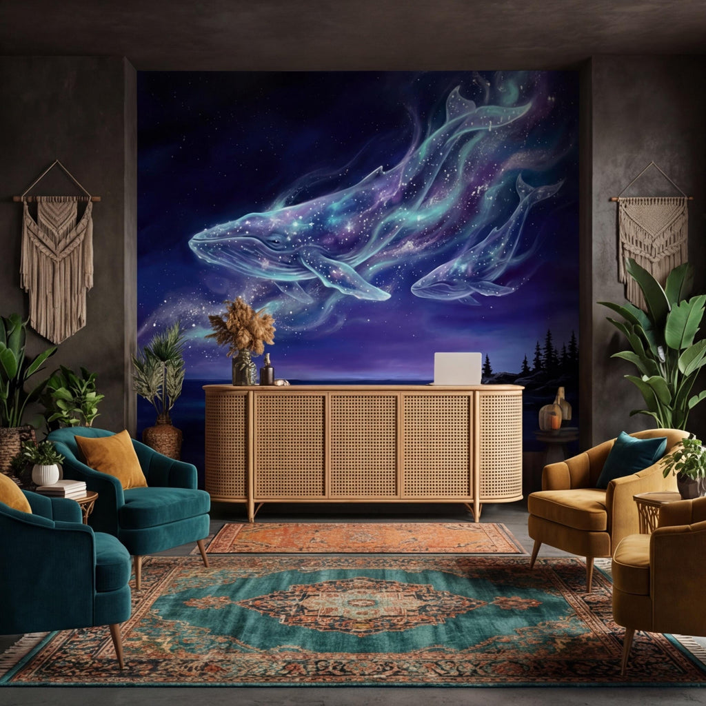 Galaxy Whale Peel and Stick Wall Mural Cosmic Ocean Night Sky Removable Wallpaper Bedroom Living Room Nursery