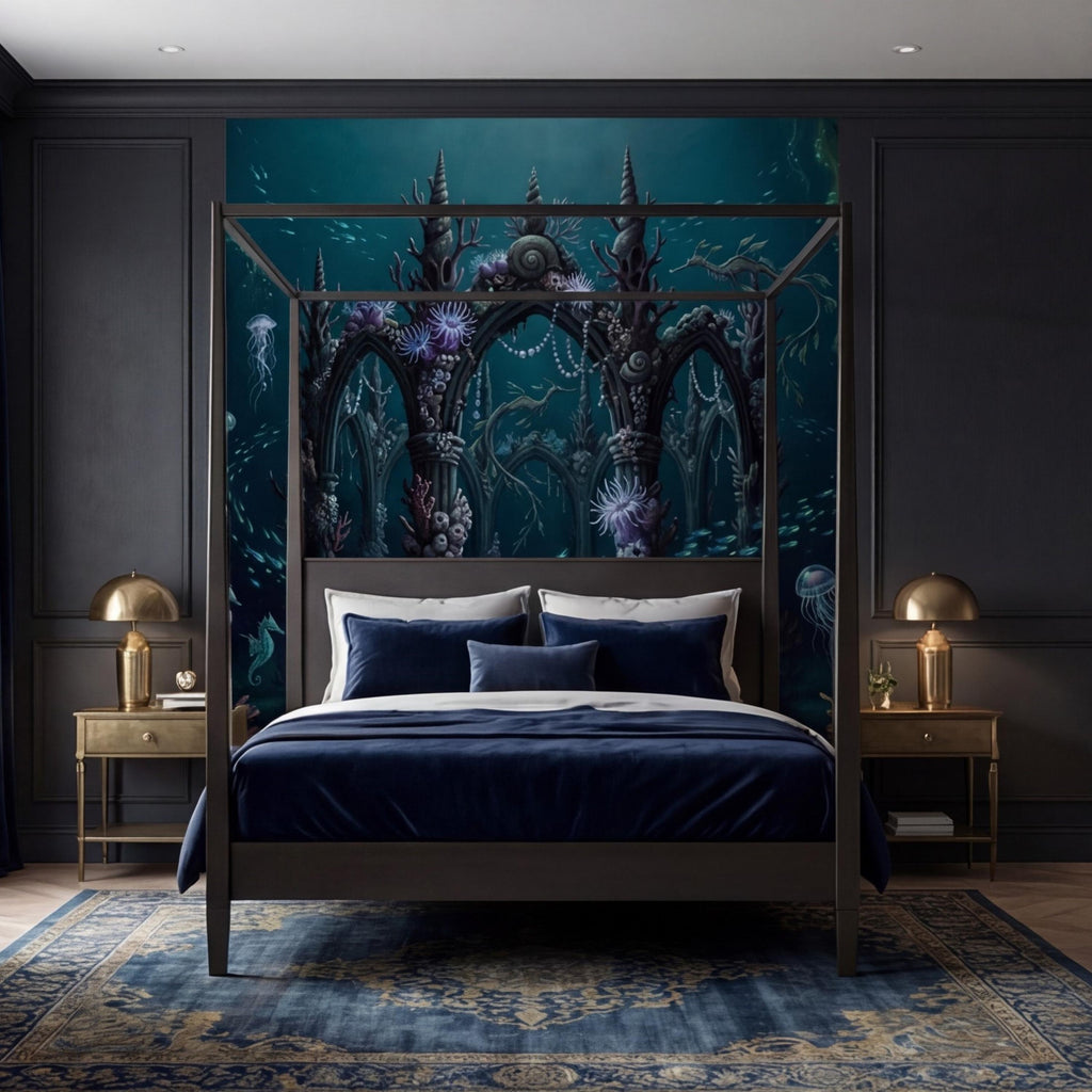 Underwater Ruins Ocean Peel and Stick Wall Mural, Fantasy Coral Reef Removable Wallpaper Bathroom Kids Room Bedroom Decor
