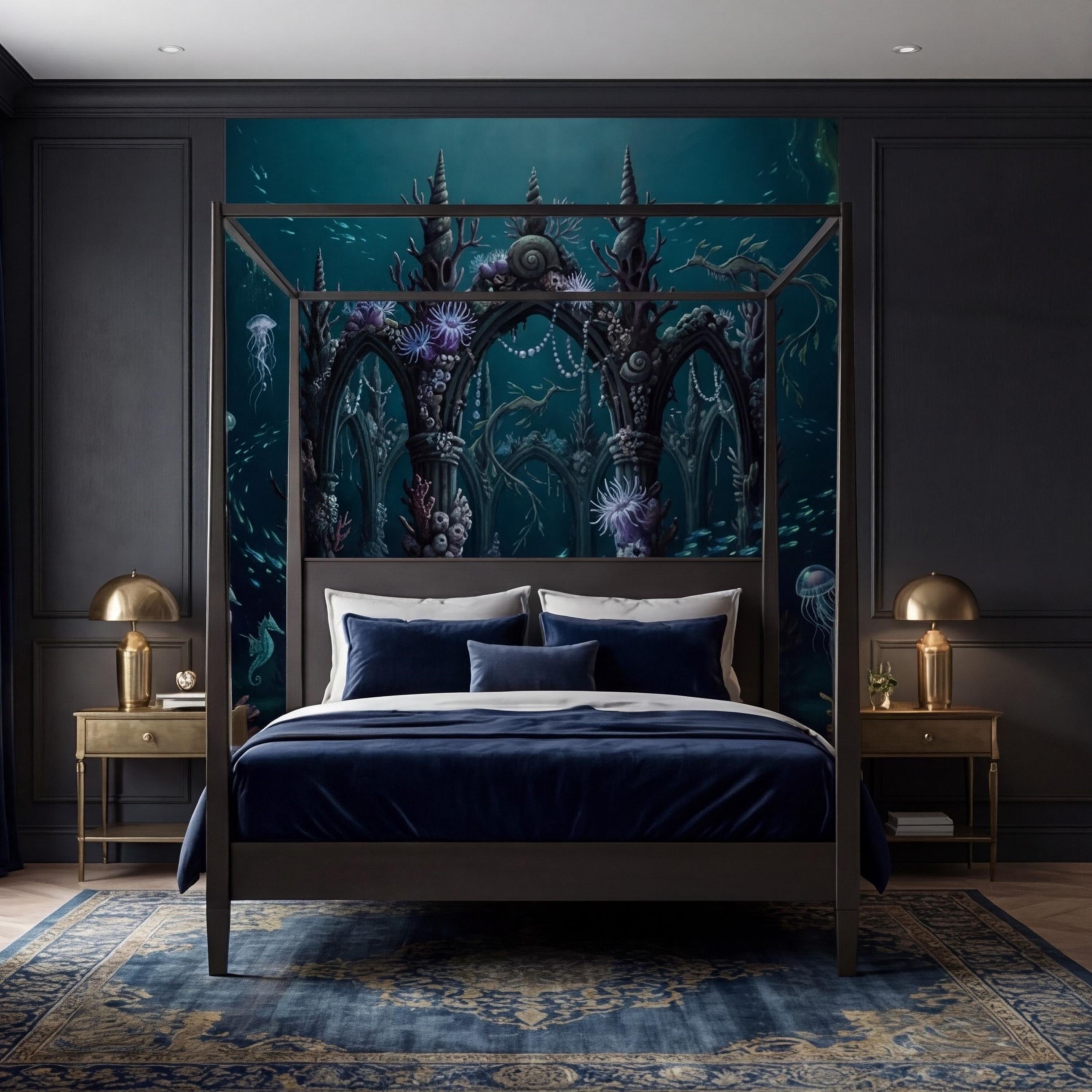 Underwater Ruins Ocean Peel and Stick Wall Mural, Fantasy Coral Reef Removable Wallpaper Bathroom Kids Room Bedroom Decor