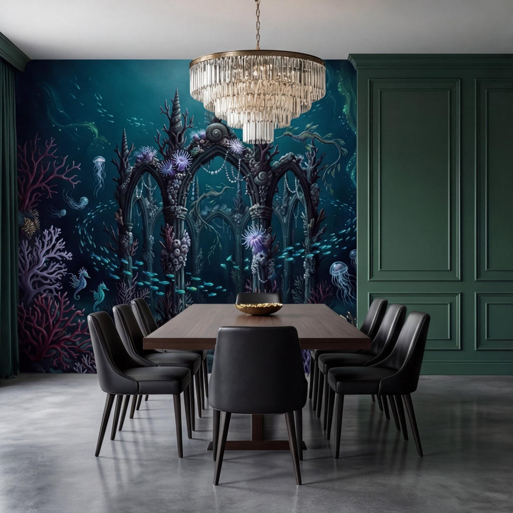 Underwater Ruins Ocean Peel and Stick Wall Mural, Fantasy Coral Reef Removable Wallpaper Bathroom Kids Room Bedroom Decor