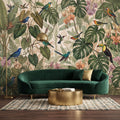 Tropical Jungle Birds Peel and Stick Wall Mural, Rainforest Monstera Wallpaper, Botanical Jungle Wall Art