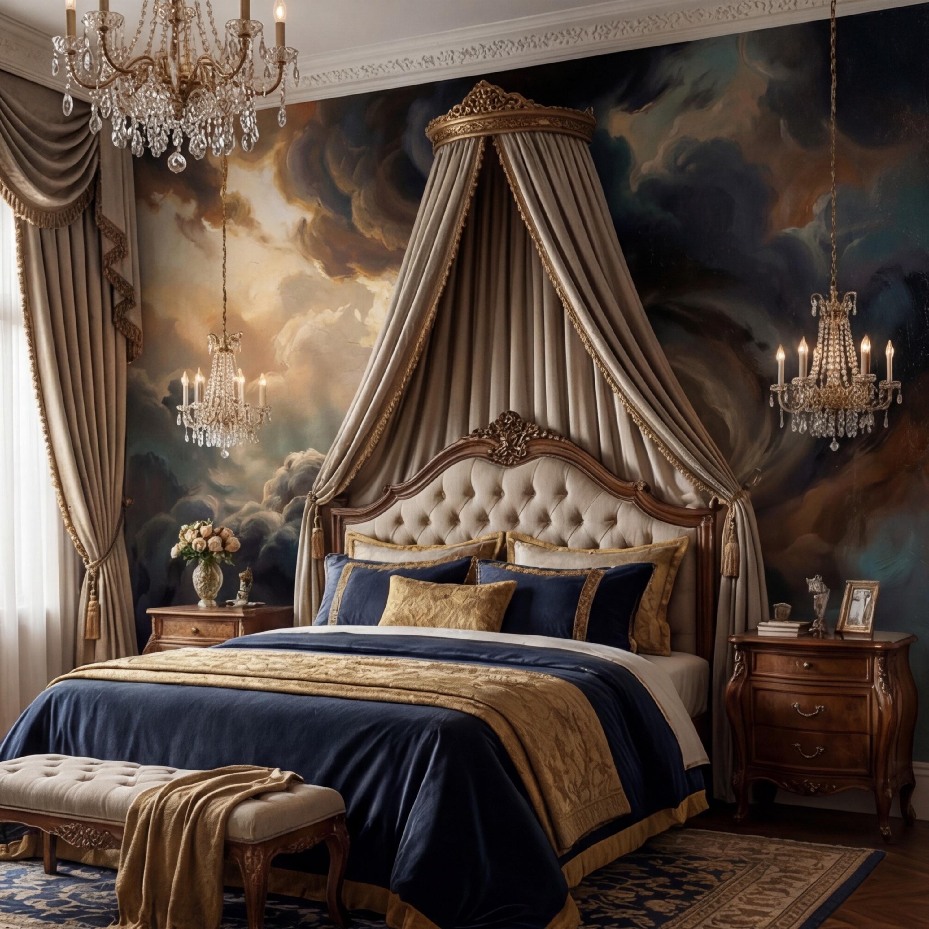 Dark Baroque Oil Painting Style Cloud Sky Peel and Stick Wall Mural, Moody Vintage Dramatic Wallpaper