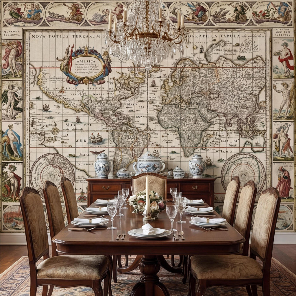 Vintage World Map Peel and Stick Removable Wall Mural, Antique Map Wallpaper, Old World Atlas Wall Art