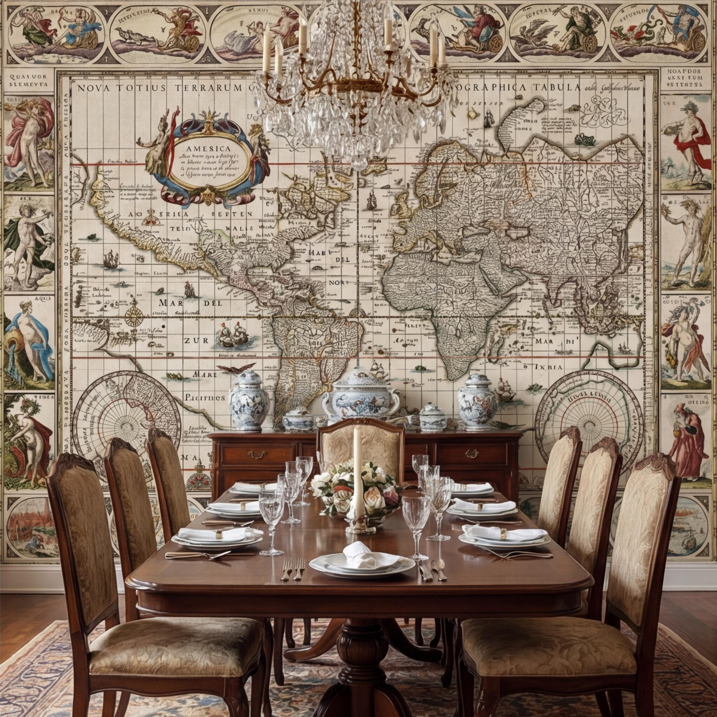 Vintage World Map Peel and Stick Removable Wall Mural, Antique Map Wallpaper, Old World Atlas Wall Art