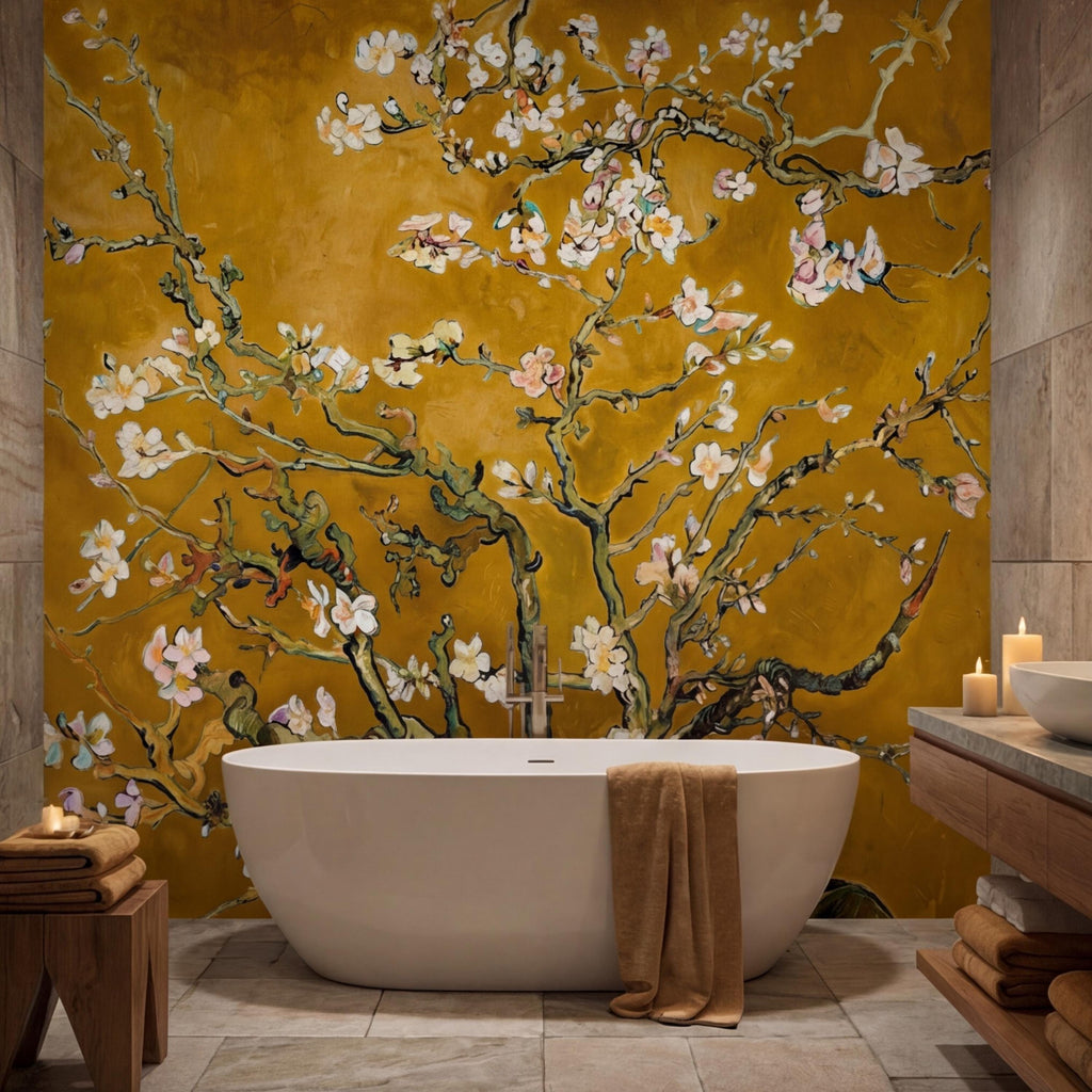 Van Gogh Inspired Blossom Tree Peel and StickWall Mural, Almond Blossom Floral Removable Wallpaper