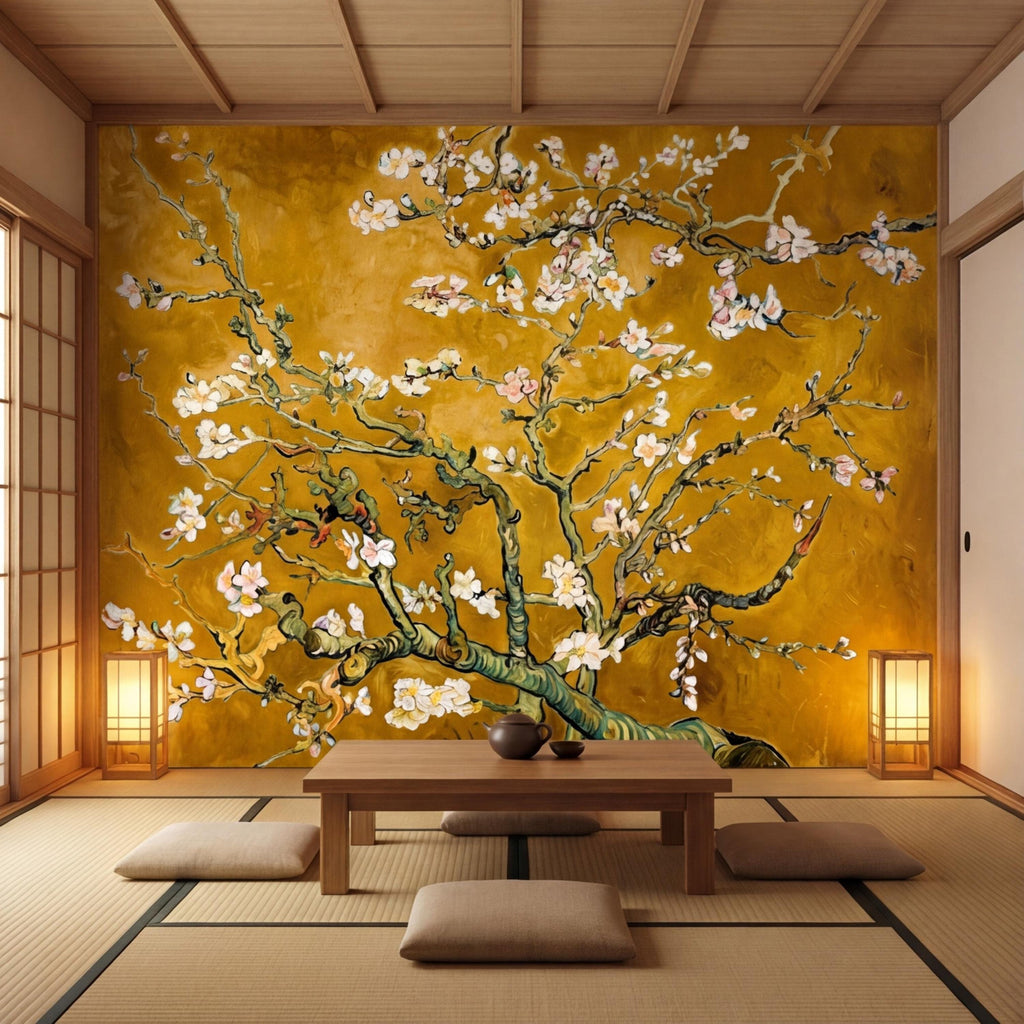 Van Gogh Inspired Blossom Tree Peel and StickWall Mural, Almond Blossom Floral Removable Wallpaper