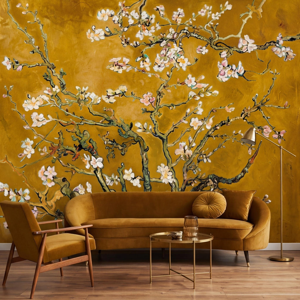 Van Gogh Inspired Blossom Tree Peel and StickWall Mural, Almond Blossom Floral Removable Wallpaper
