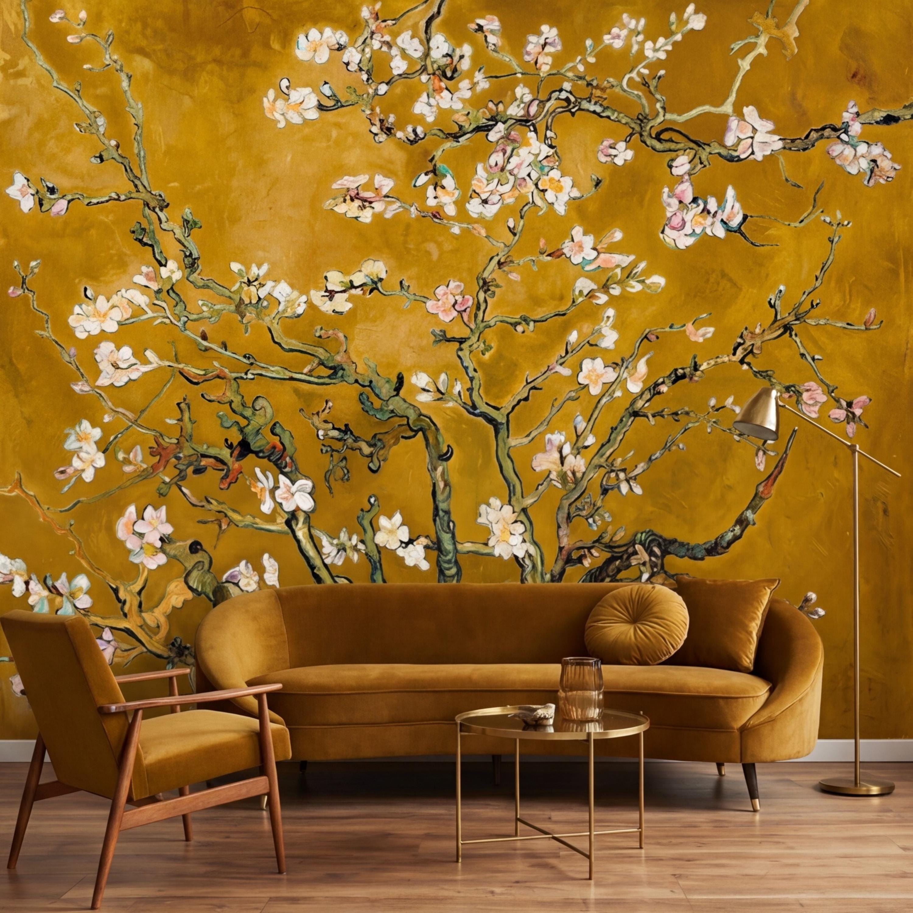Van Gogh Inspired Blossom Tree Peel and StickWall Mural, Almond Blossom Floral Removable Wallpaper