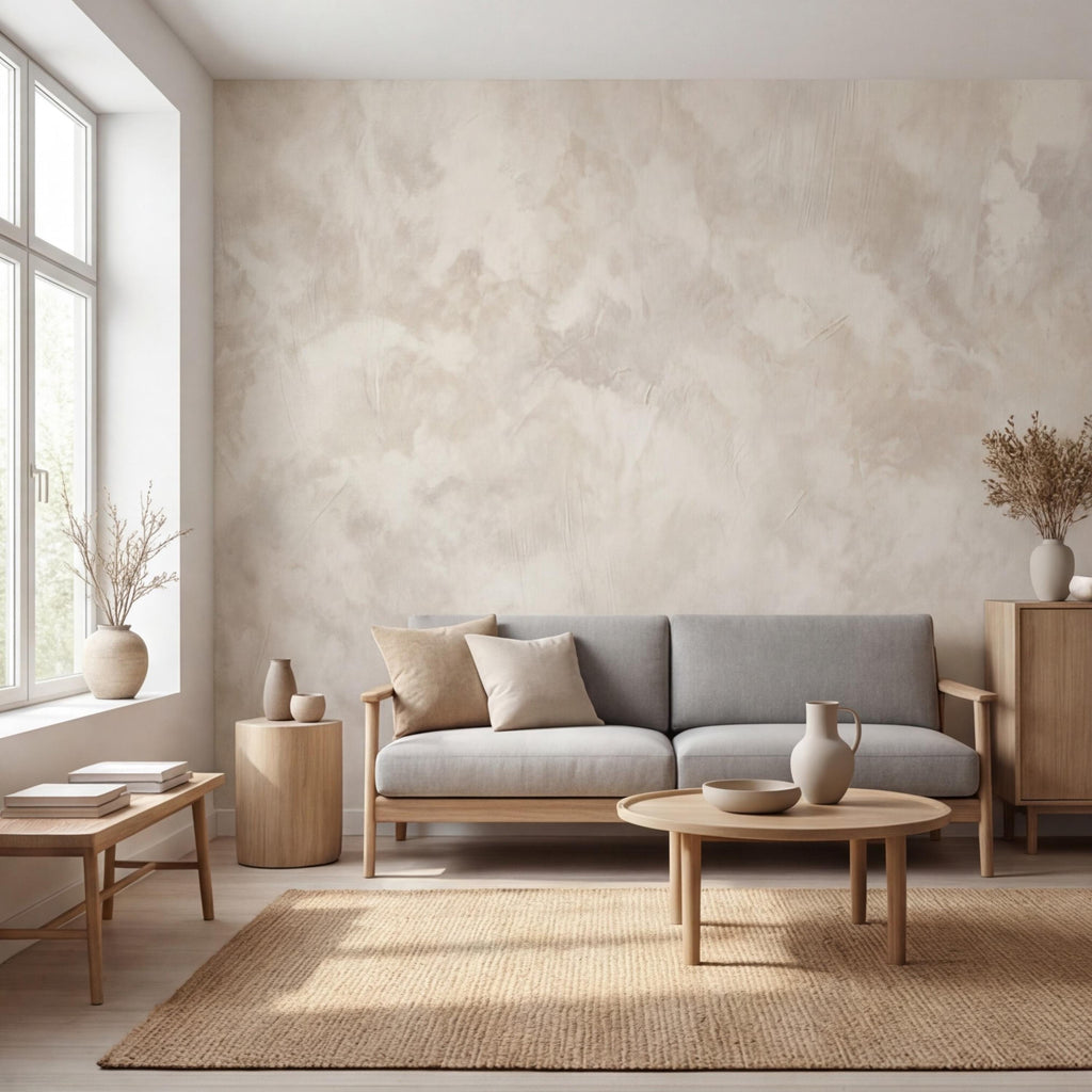 Neutral Beige Plaster Texture Peel and Stick Wall Mural, Limewash Modern Minimalist Wallpaper Bedroom Living Room Wall Decor