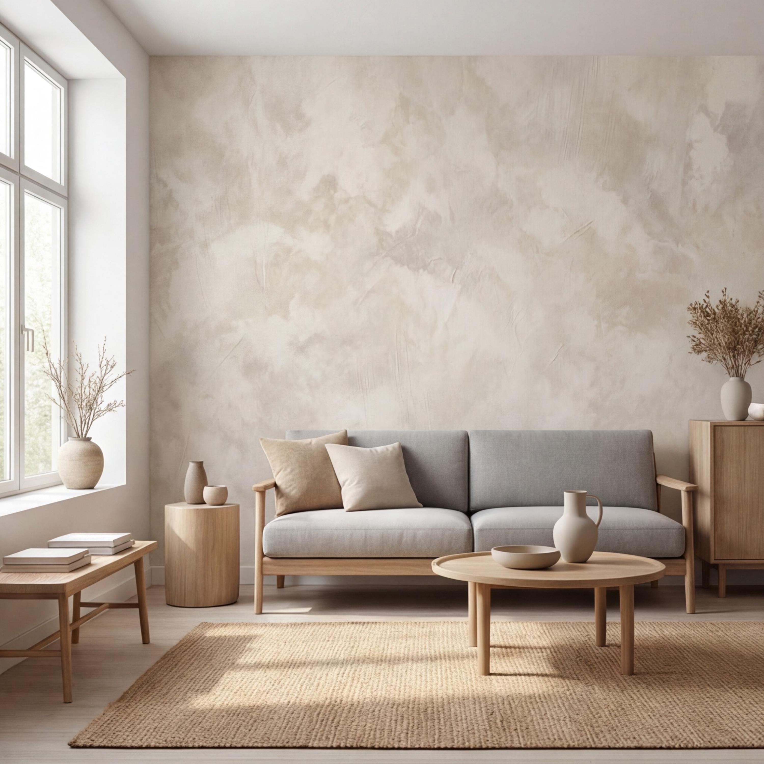 Neutral Beige Plaster Texture Peel and Stick Wall Mural, Limewash Modern Minimalist Wallpaper Bedroom Living Room Wall Decor