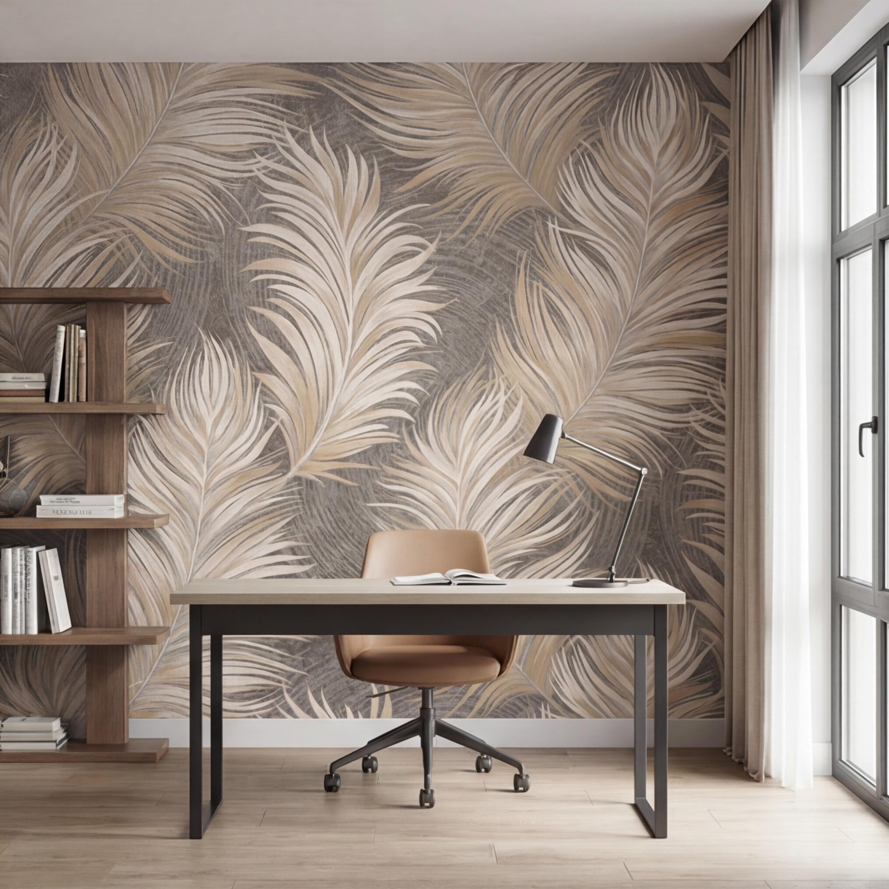 Beige Feather Peel and Stick Wall Mural, Soft Taupe Textured Feather Pattern Wallpaper, Neutral Boho Wall Art