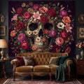 Floral Skull Peel and Stick Wall Mural, Dark Botanical Gothic Wallpaper, Romantic Macabre Skull Wall Art Decor