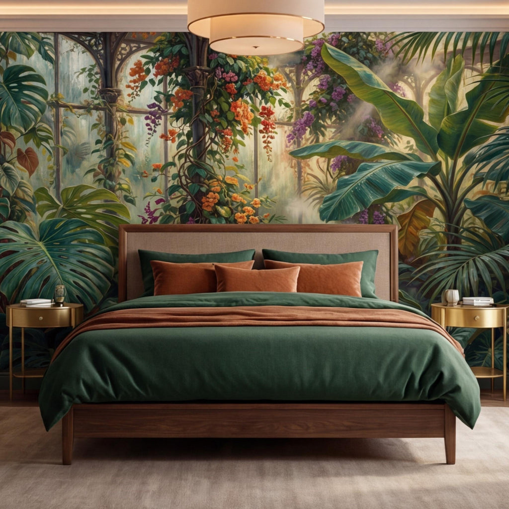 Tropical Greenhouse Jungle Wall Mural Peel and Stick Removable Botanical Wallpaper, Monstera Banana Palm Conservatory