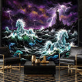 Stormy Ocean Seahorse Peel and Stick Removable Wall Mural, Lightning Lighthouse Fantasy Ocean Wallpaper