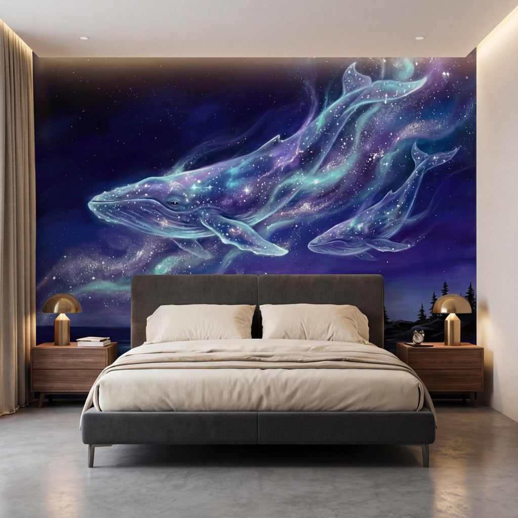 Galaxy Whale Peel and Stick Wall Mural Cosmic Ocean Night Sky Removable Wallpaper Bedroom Living Room Nursery