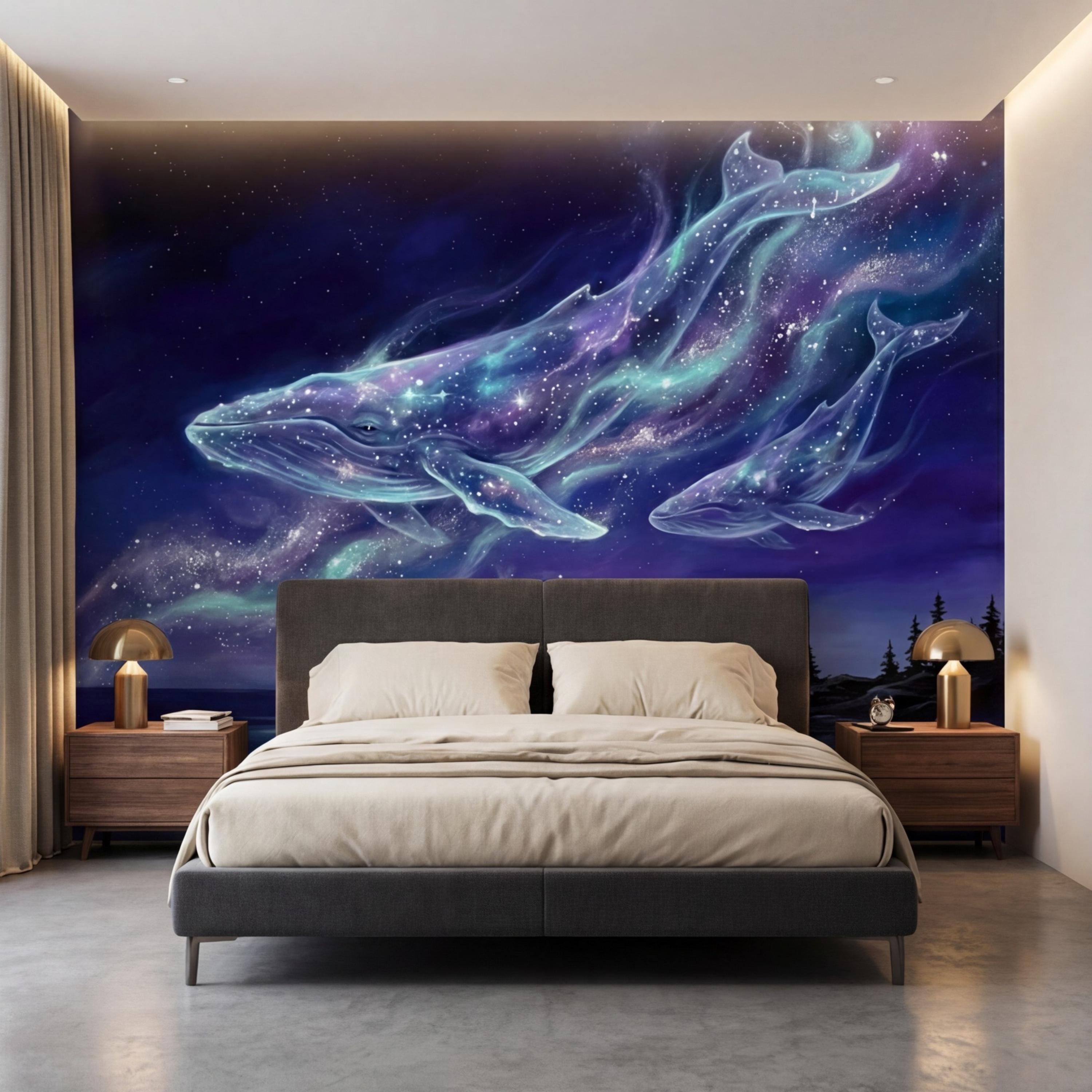 Galaxy Whale Peel and Stick Wall Mural Cosmic Ocean Night Sky Removable Wallpaper Bedroom Living Room Nursery