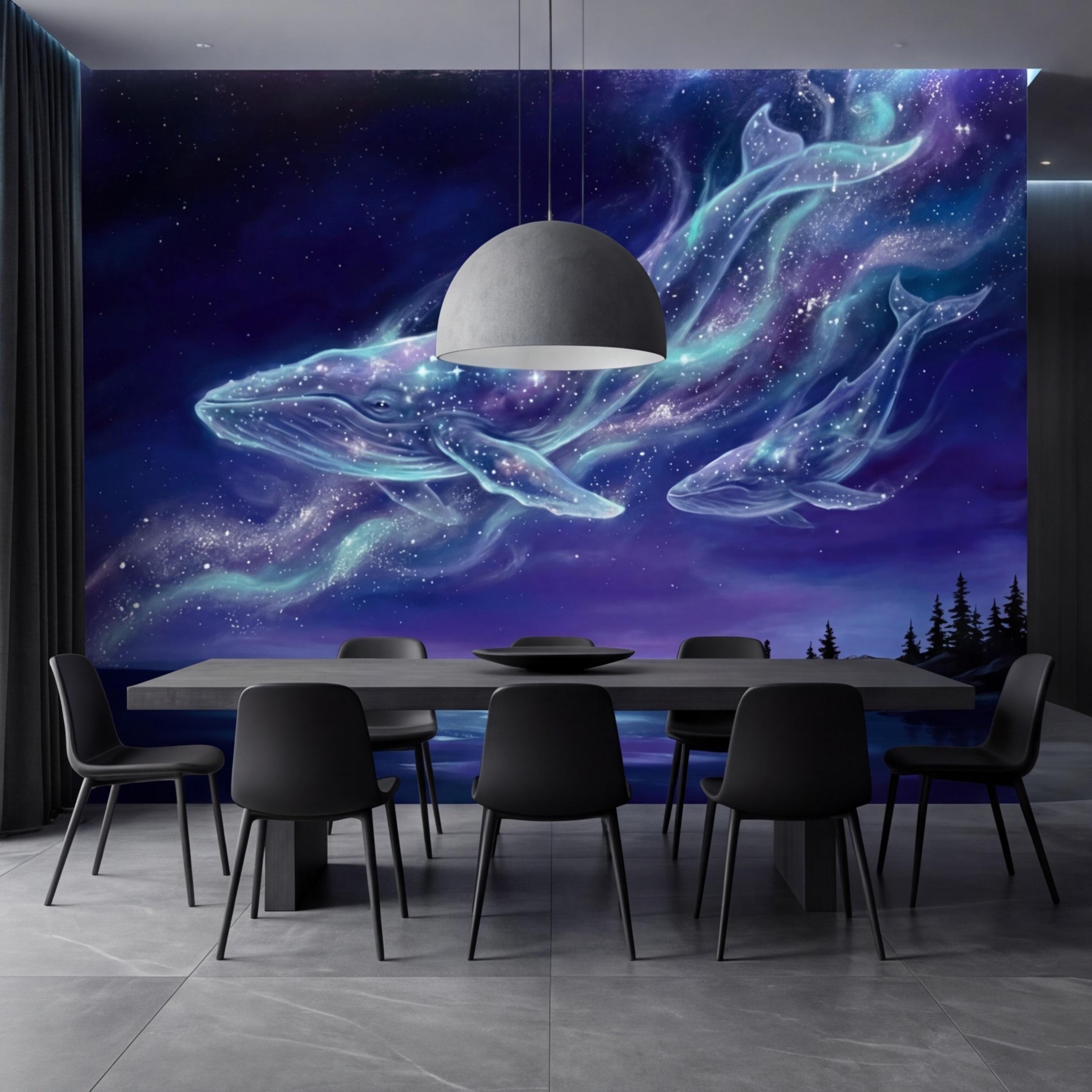 Galaxy Whale Peel and Stick Wall Mural Cosmic Ocean Night Sky Removable Wallpaper Bedroom Living Room Nursery