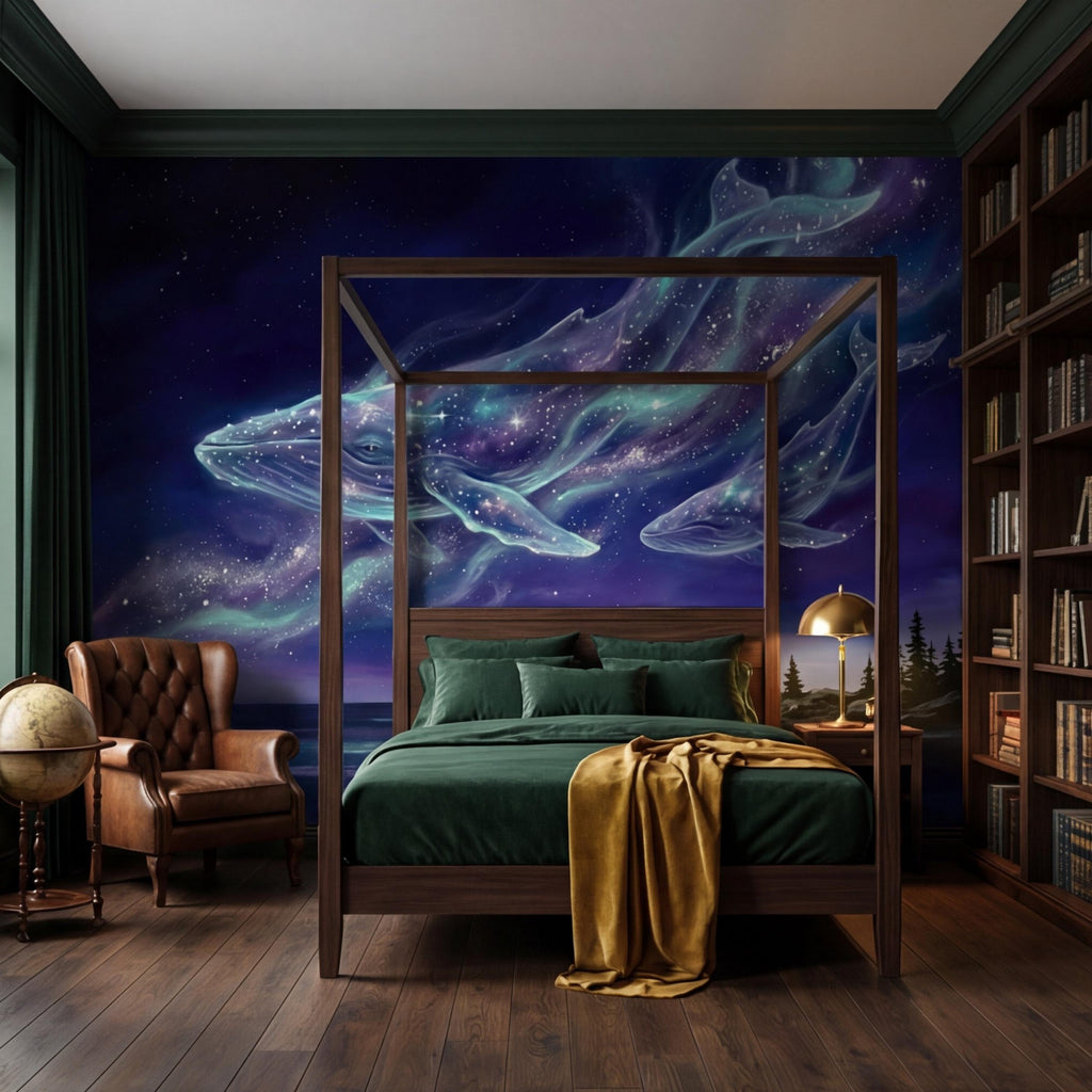 Galaxy Whale Peel and Stick Wall Mural Cosmic Ocean Night Sky Removable Wallpaper Bedroom Living Room Nursery