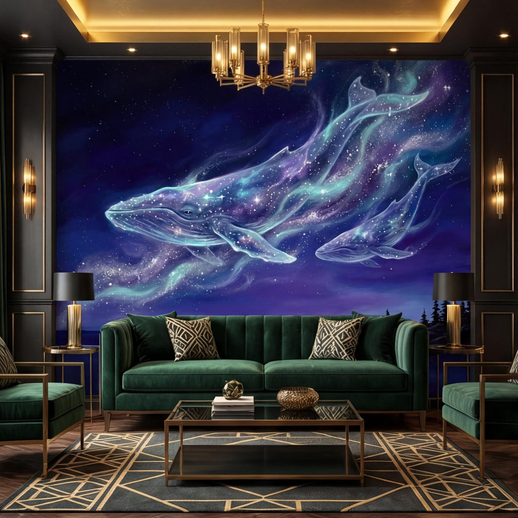 Galaxy Whale Peel and Stick Wall Mural Cosmic Ocean Night Sky Removable Wallpaper Bedroom Living Room Nursery