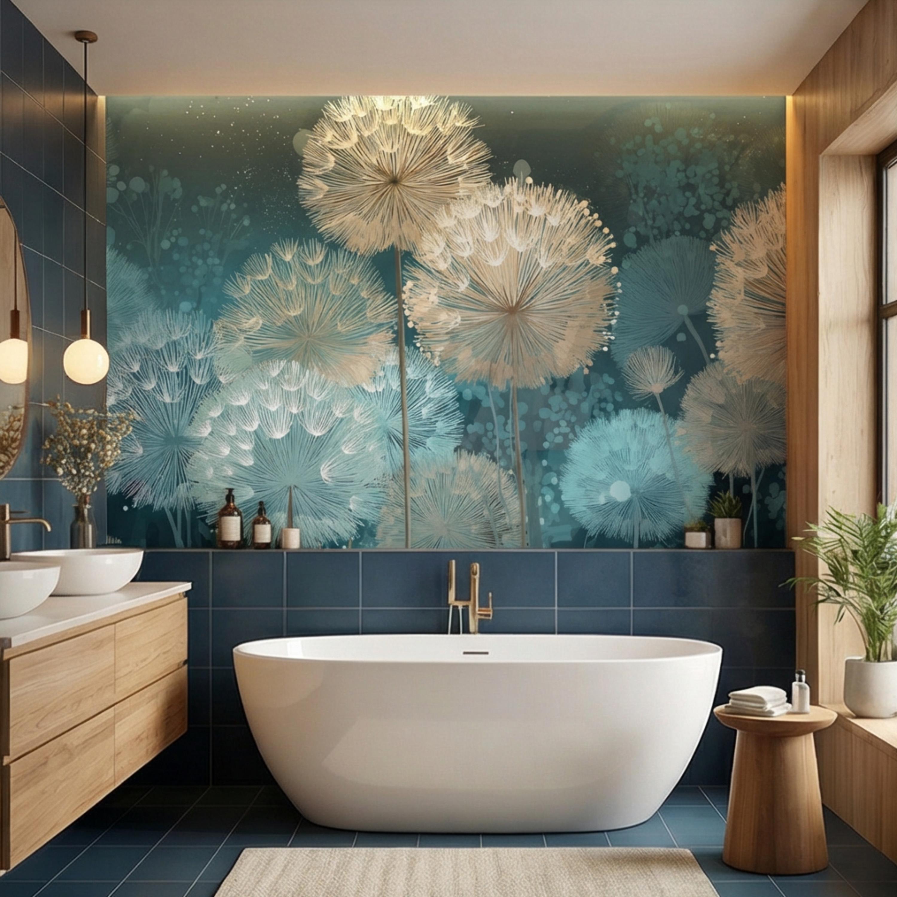 Teal Dandelion Peel and Stick Wall Mural, Dreamy Botanical Wallpaper, Minimalist Scandi Decor, Modern Nursery Bedroom Accent Wall