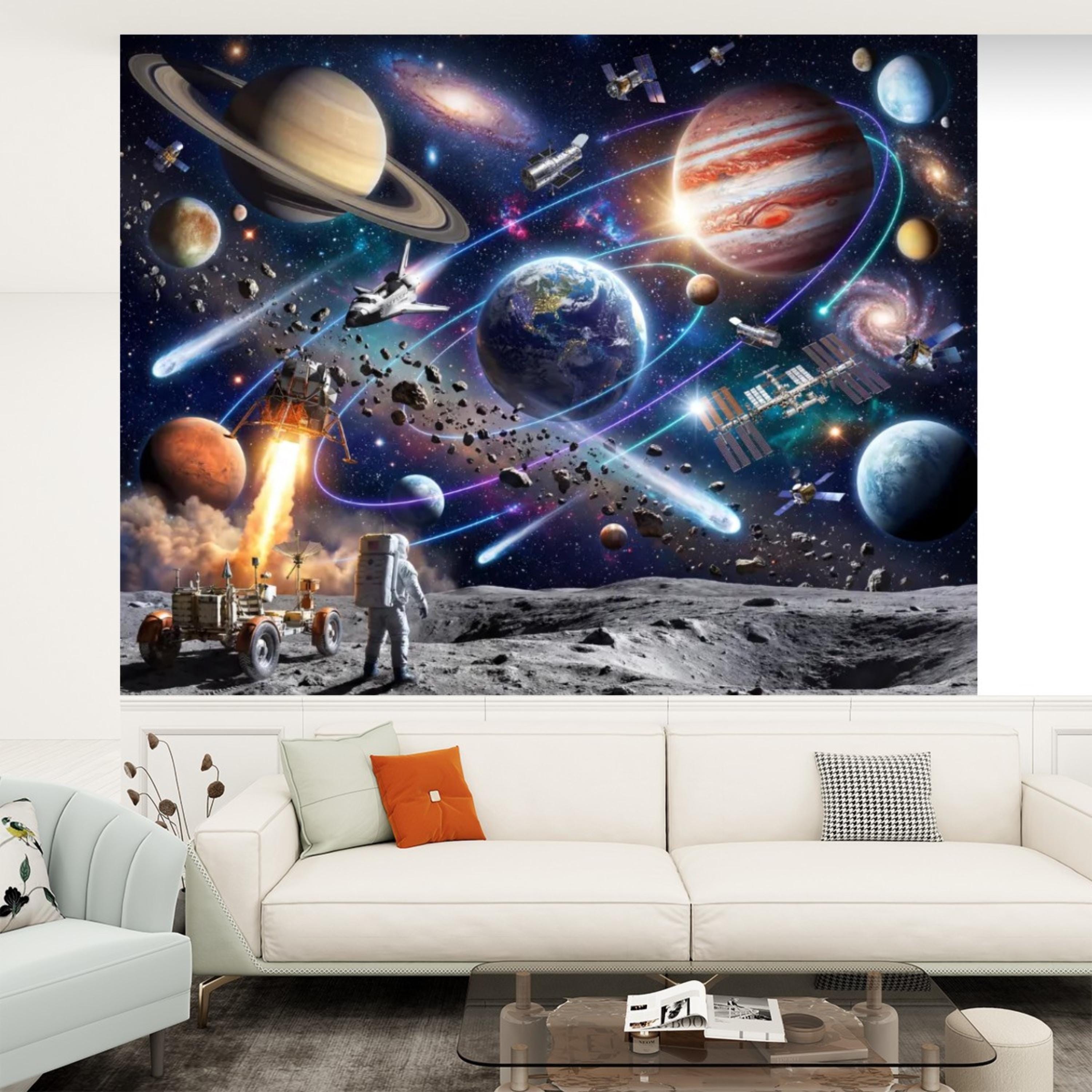 Space Galaxy Planets Peel and Stick Wall Mural, Astronaut Kids Room Removable Wallpaper, Boys Bedroom Decor