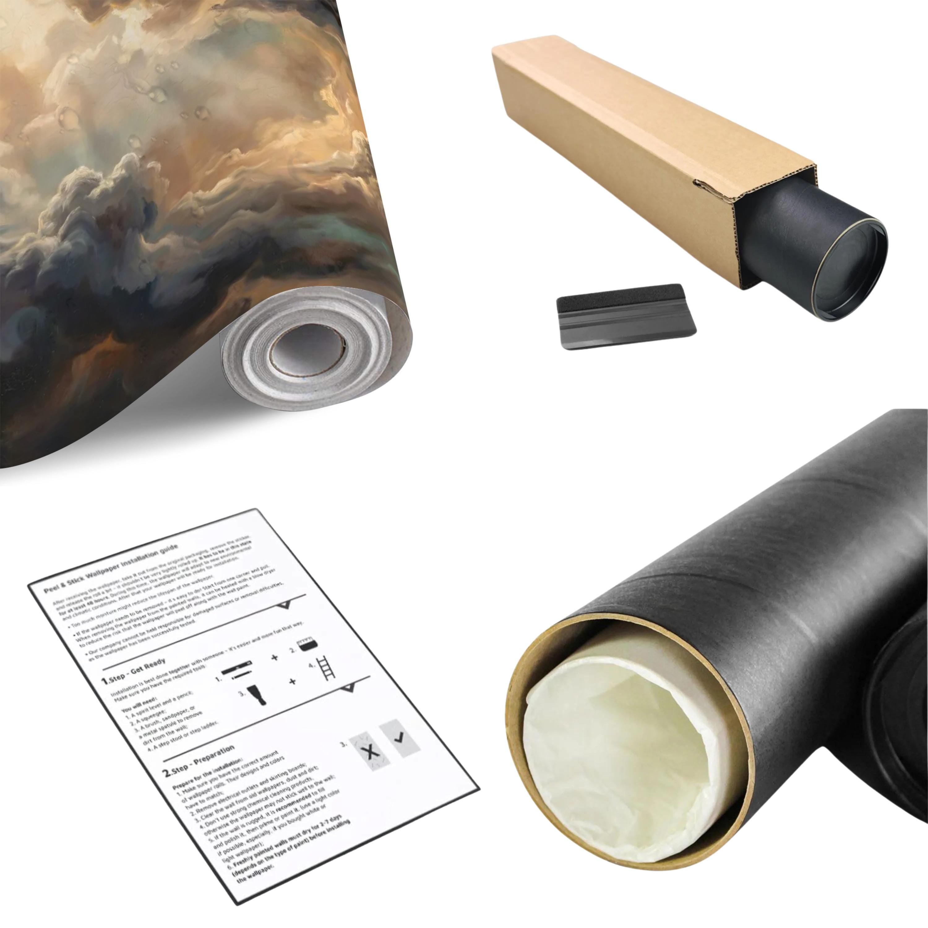 Dark Baroque Oil Painting Style Cloud Sky Peel and Stick Wall Mural, Moody Vintage Dramatic Wallpaper