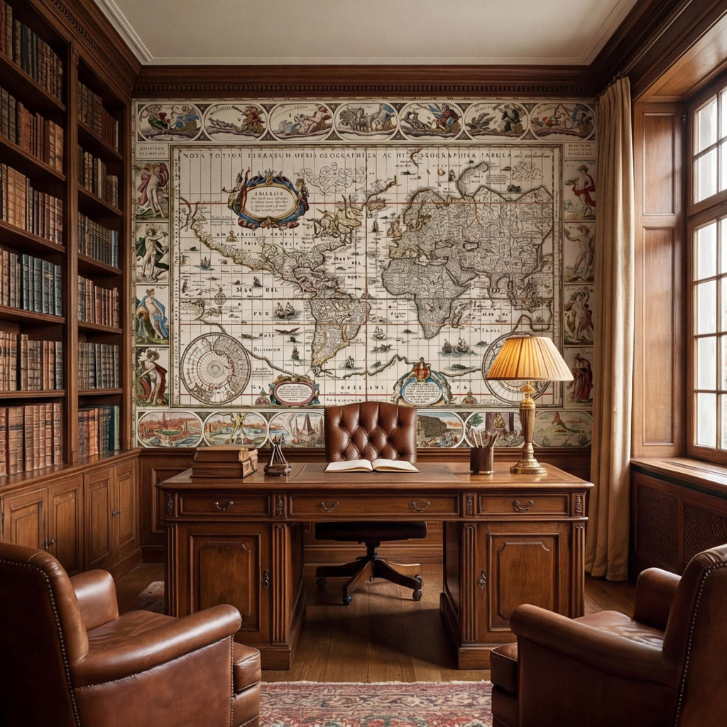 Vintage World Map Peel and Stick Removable Wall Mural, Antique Map Wallpaper, Old World Atlas Wall Art