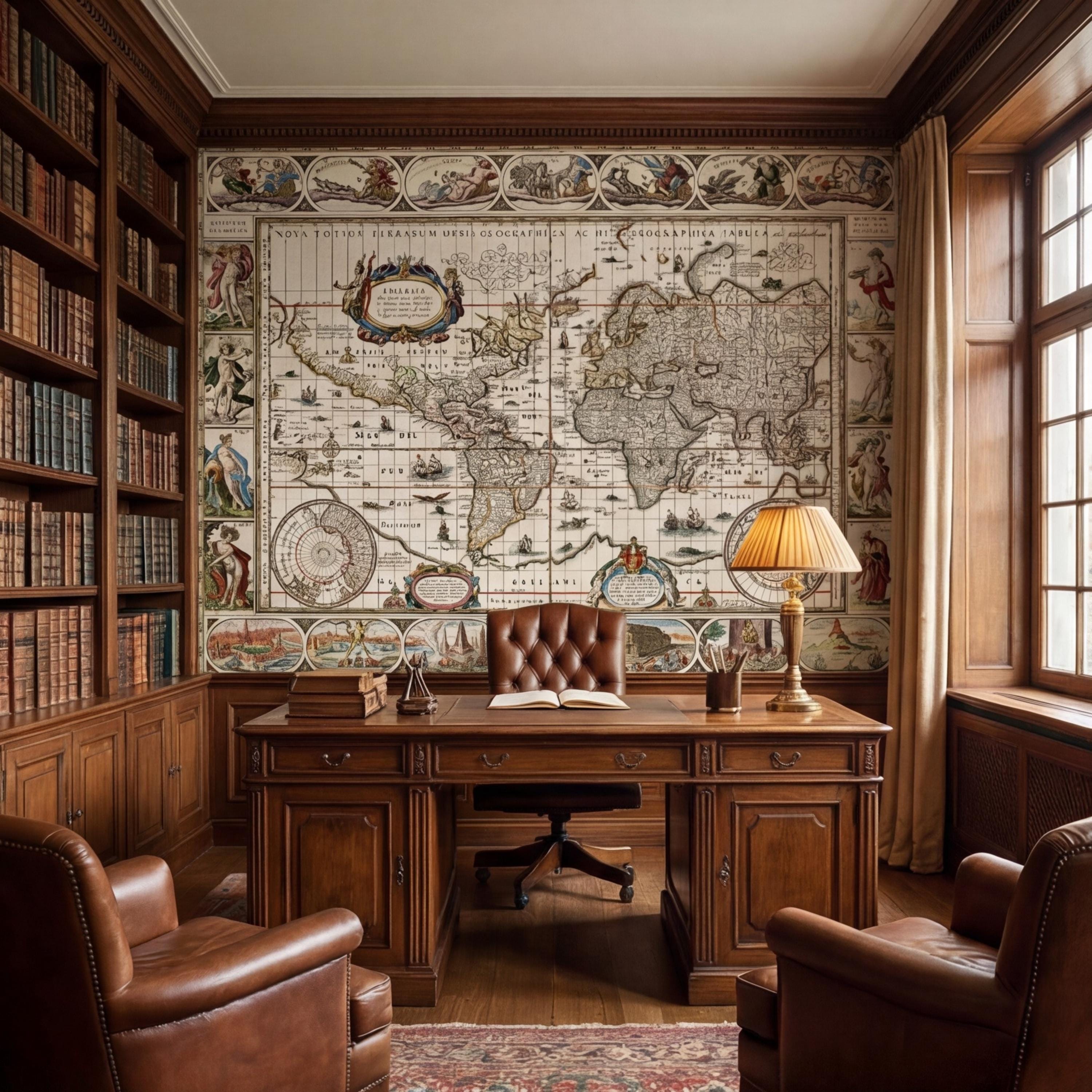 Vintage World Map Peel and Stick Removable Wall Mural, Antique Map Wallpaper, Old World Atlas Wall Art