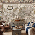 Vintage World Map Peel and Stick Removable Wall Mural, Antique Map Wallpaper, Old World Atlas Wall Art
