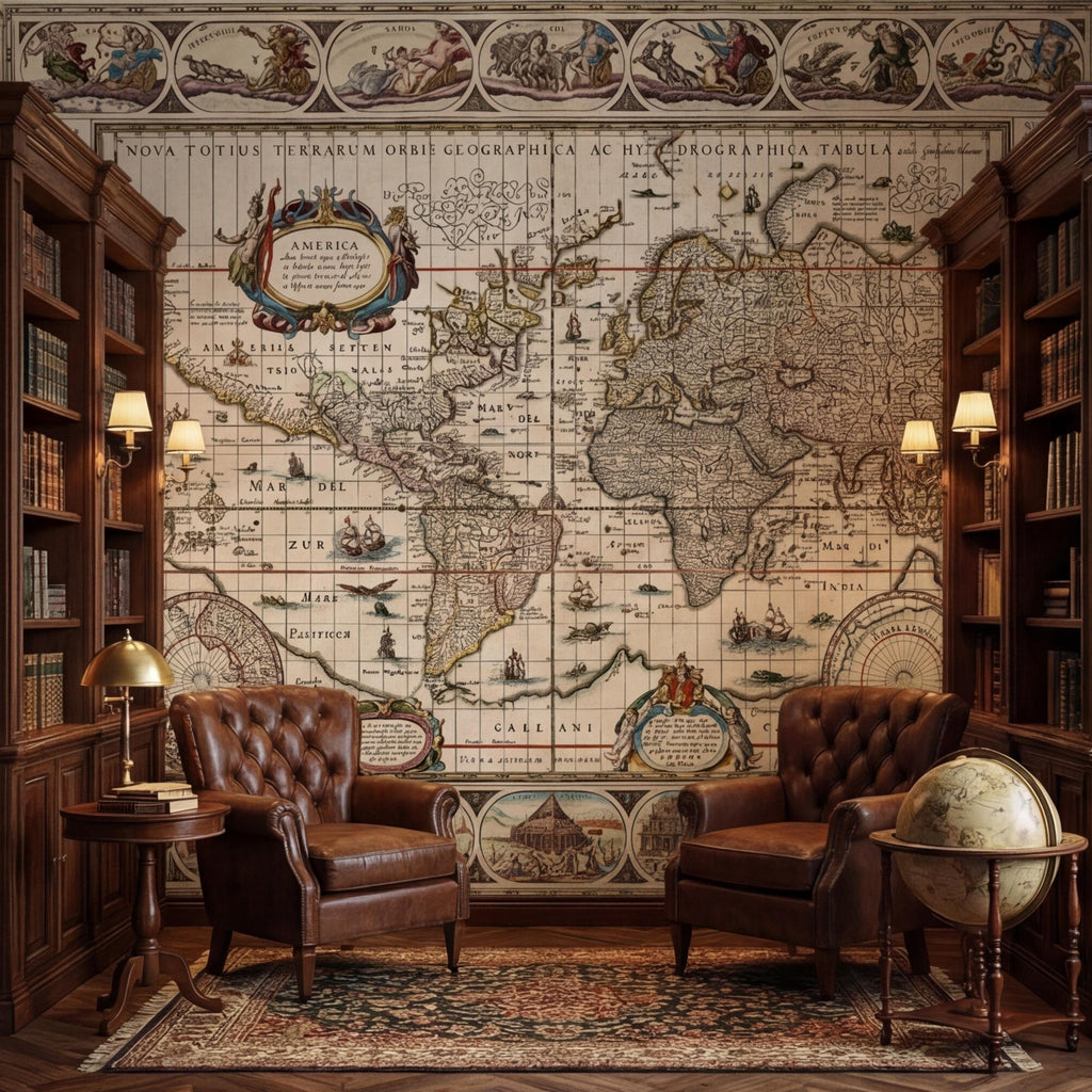 Vintage World Map Peel and Stick Removable Wall Mural, Antique Map Wallpaper, Old World Atlas Wall Art