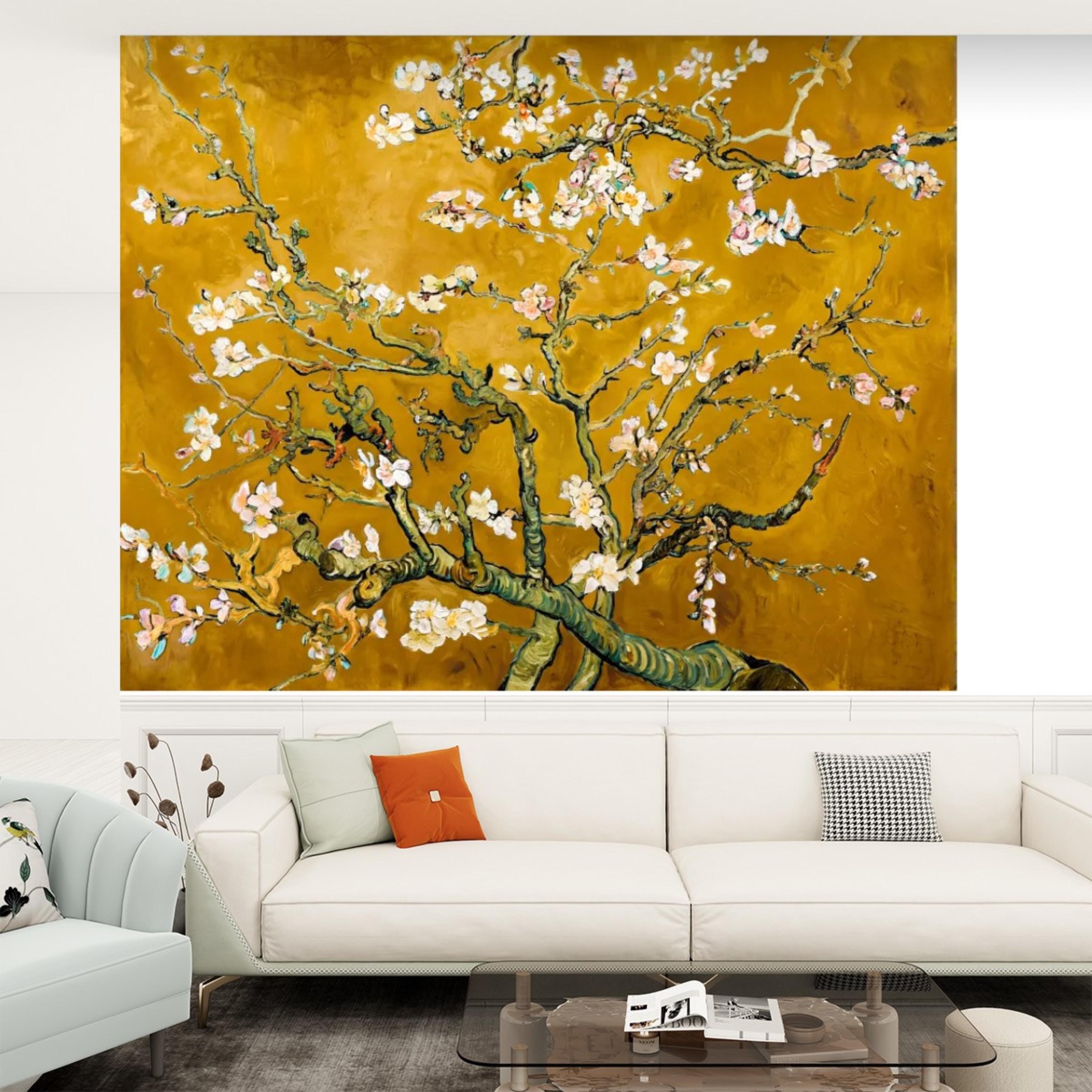 Van Gogh Inspired Blossom Tree Peel and StickWall Mural, Almond Blossom Floral Removable Wallpaper