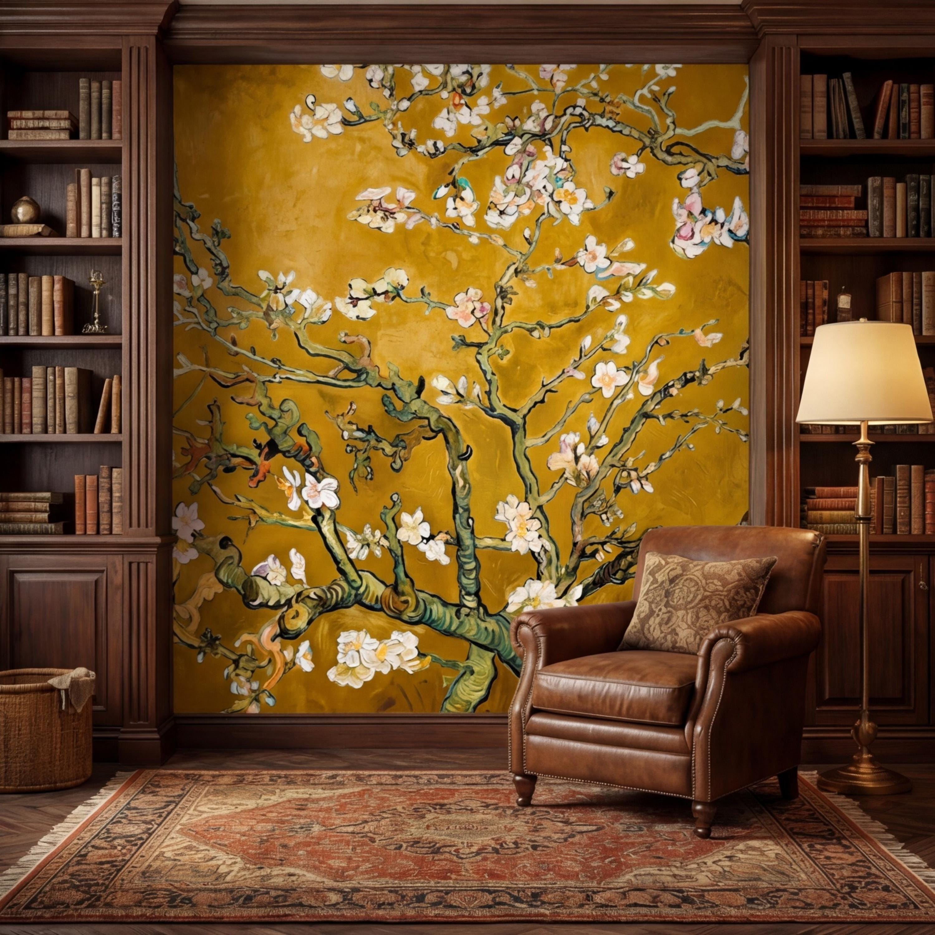 Van Gogh Inspired Blossom Tree Peel and StickWall Mural, Almond Blossom Floral Removable Wallpaper